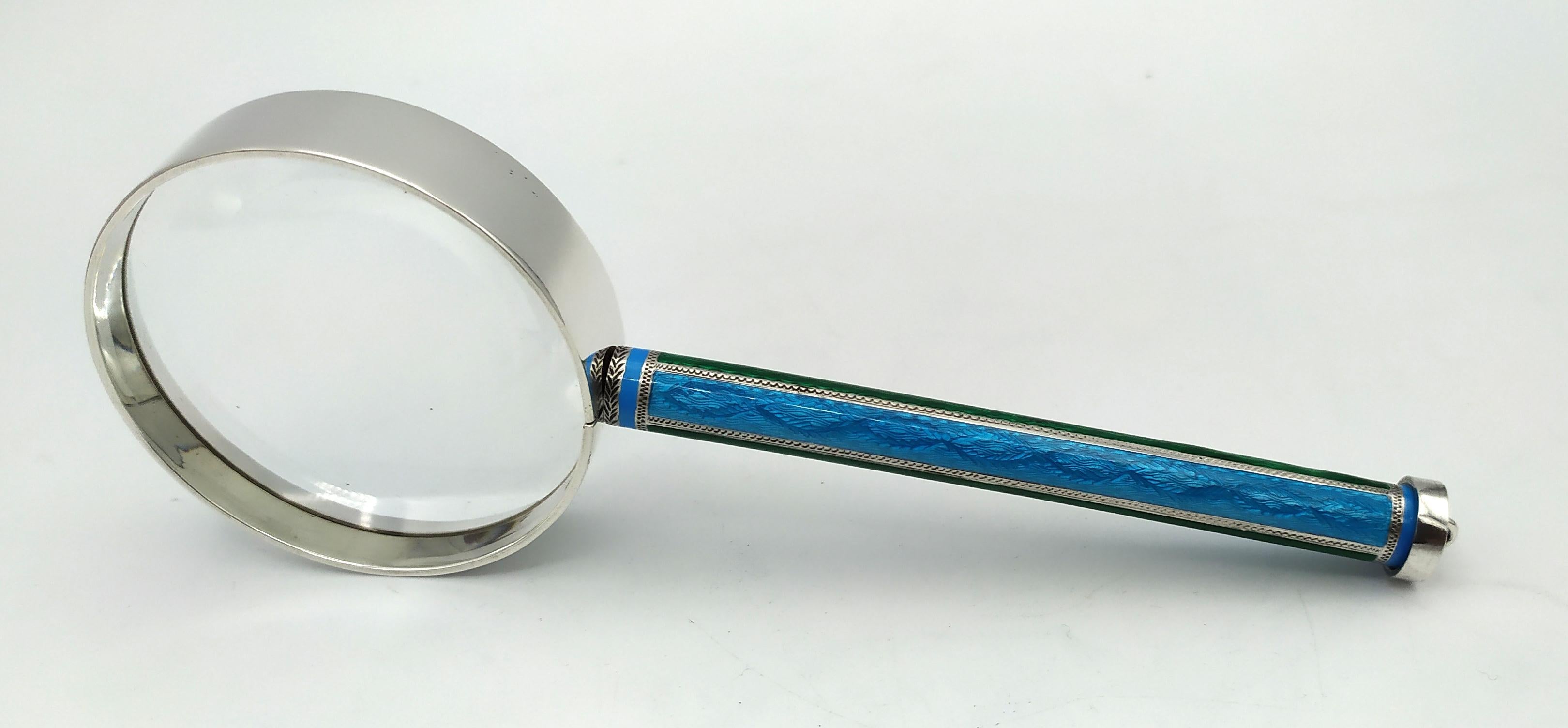 Schreibtisch Glas gebrannt zweifarbige Streifen Emaille auf Guilloche handgraviert Salimbeni (Emailliert) im Angebot