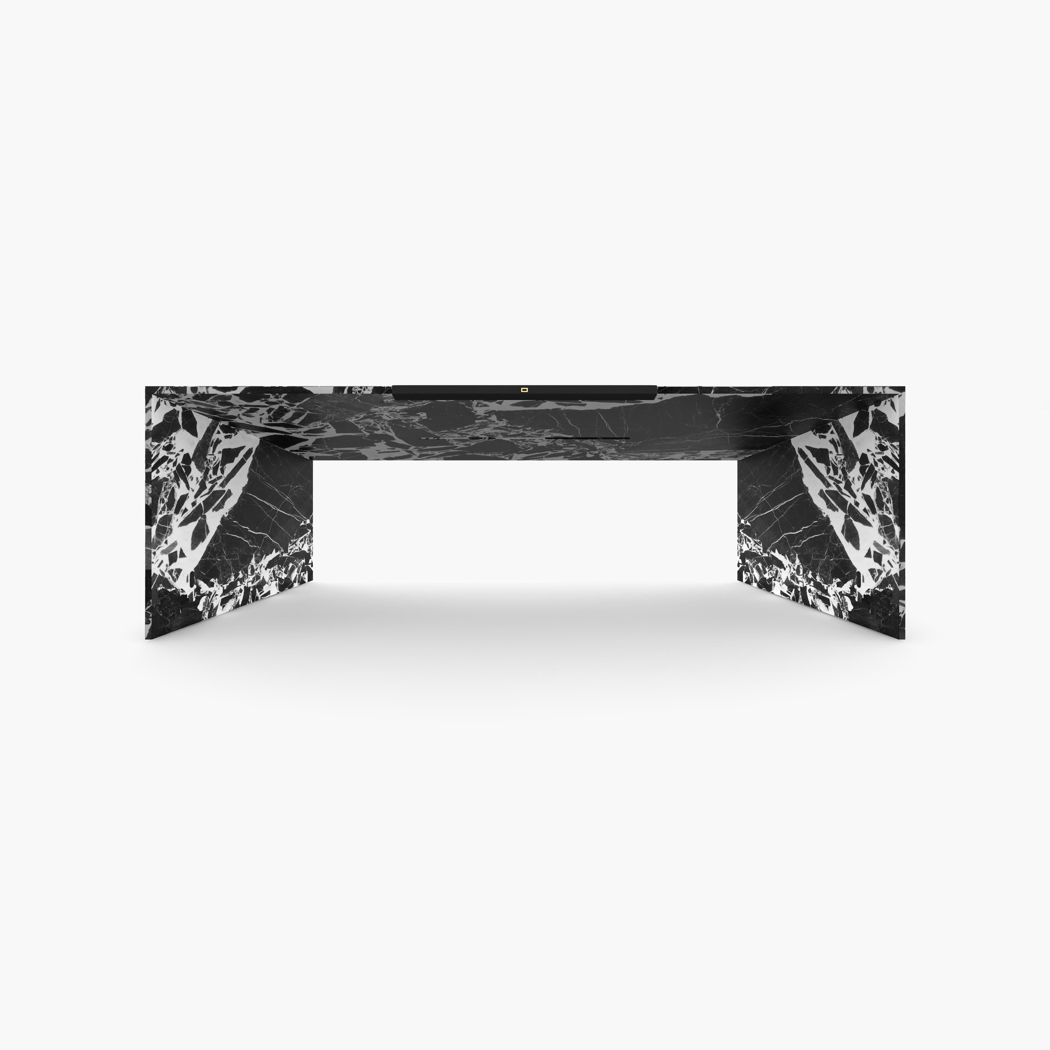 Desk
by FELIX SCHWAKE

FS 418-2
CM L225 B75 H75
IN L88,58 B29,53 H29,53
Grand Antique Marble, black - white

2023

Individual dimensions and surfaces on request

Functional Art Sculpture.
One of a kind piece. 
Made to order by award winning German