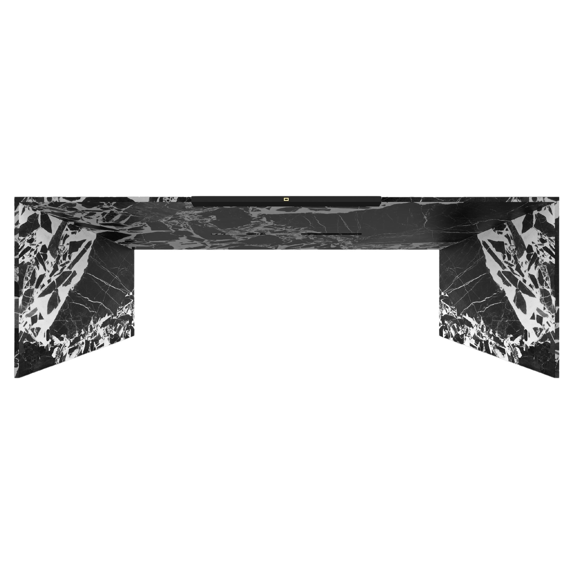 Schreibtisch, schwarzer Marmor, 225x75x75cm, dreieckiges Geheimfach, handgefertigt, pc1/1
