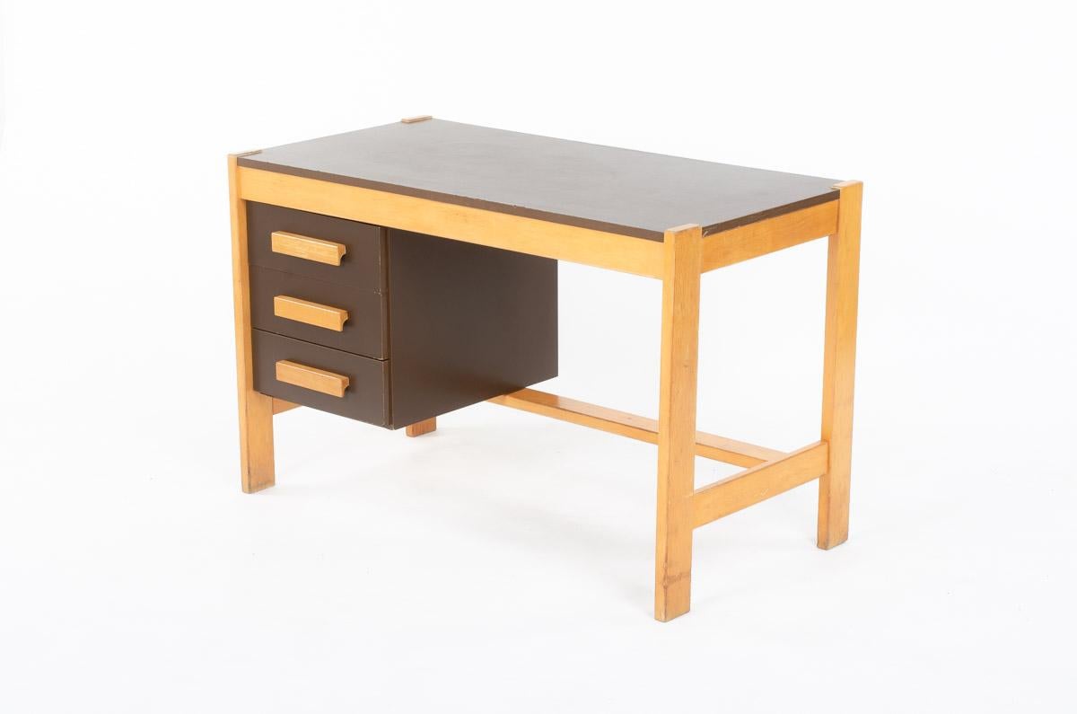Desk in Beech by Andre Sornay 1950 In Good Condition In JASSANS-RIOTTIER, FR