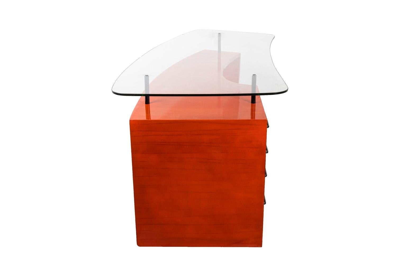 European Desk in Black and Orange Lacquered Wood, 1950s