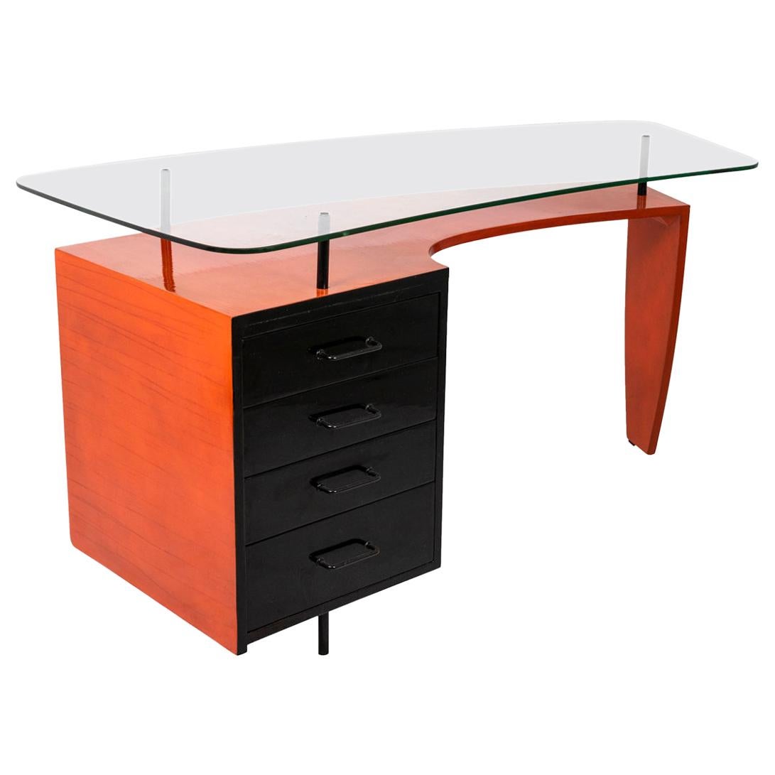Desk in Black and Orange Lacquered Wood, 1950s