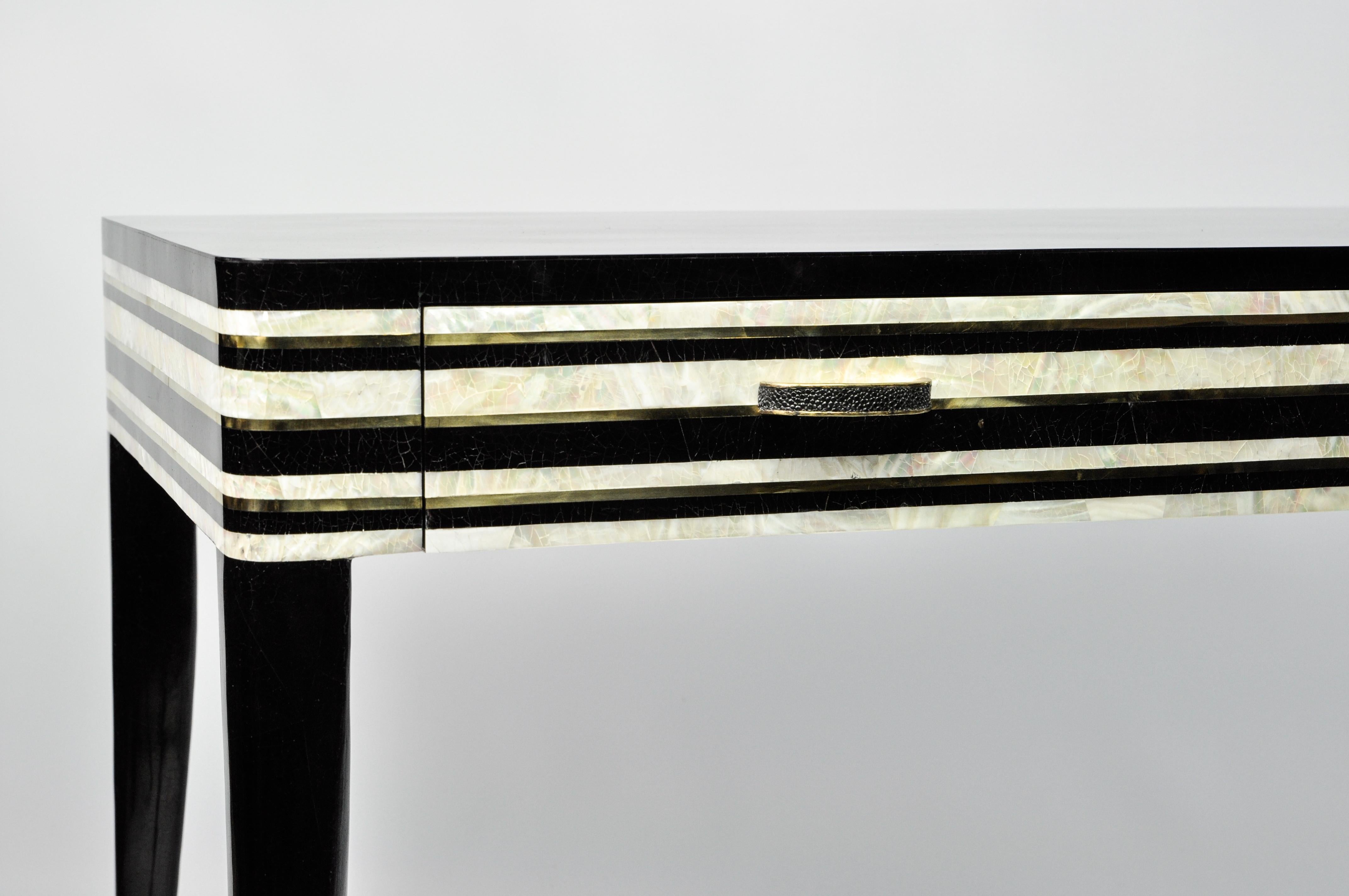 Art Deco Desk in Black and white marquetry by Ginger Brown For Sale