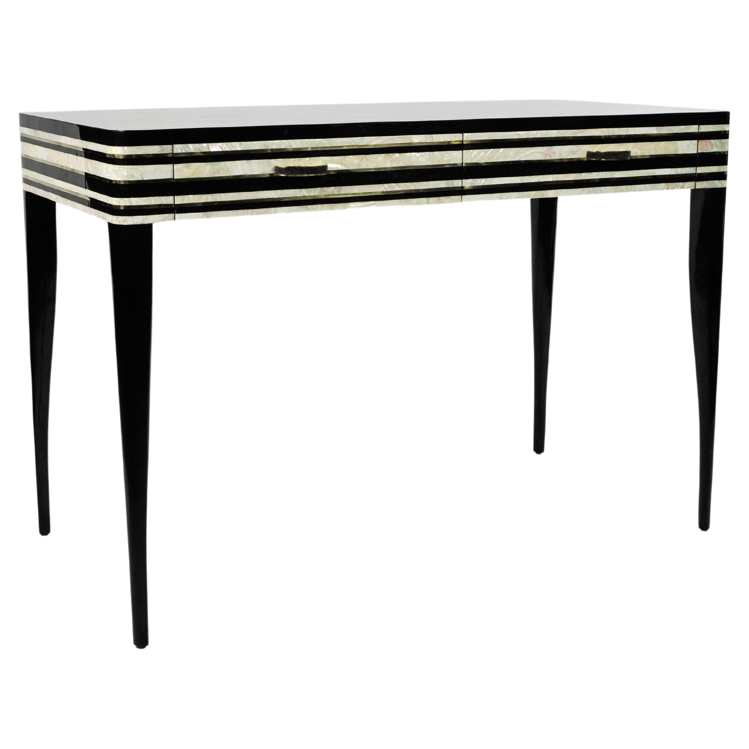 Desk in Black and white marquetry by Ginger Brown For Sale