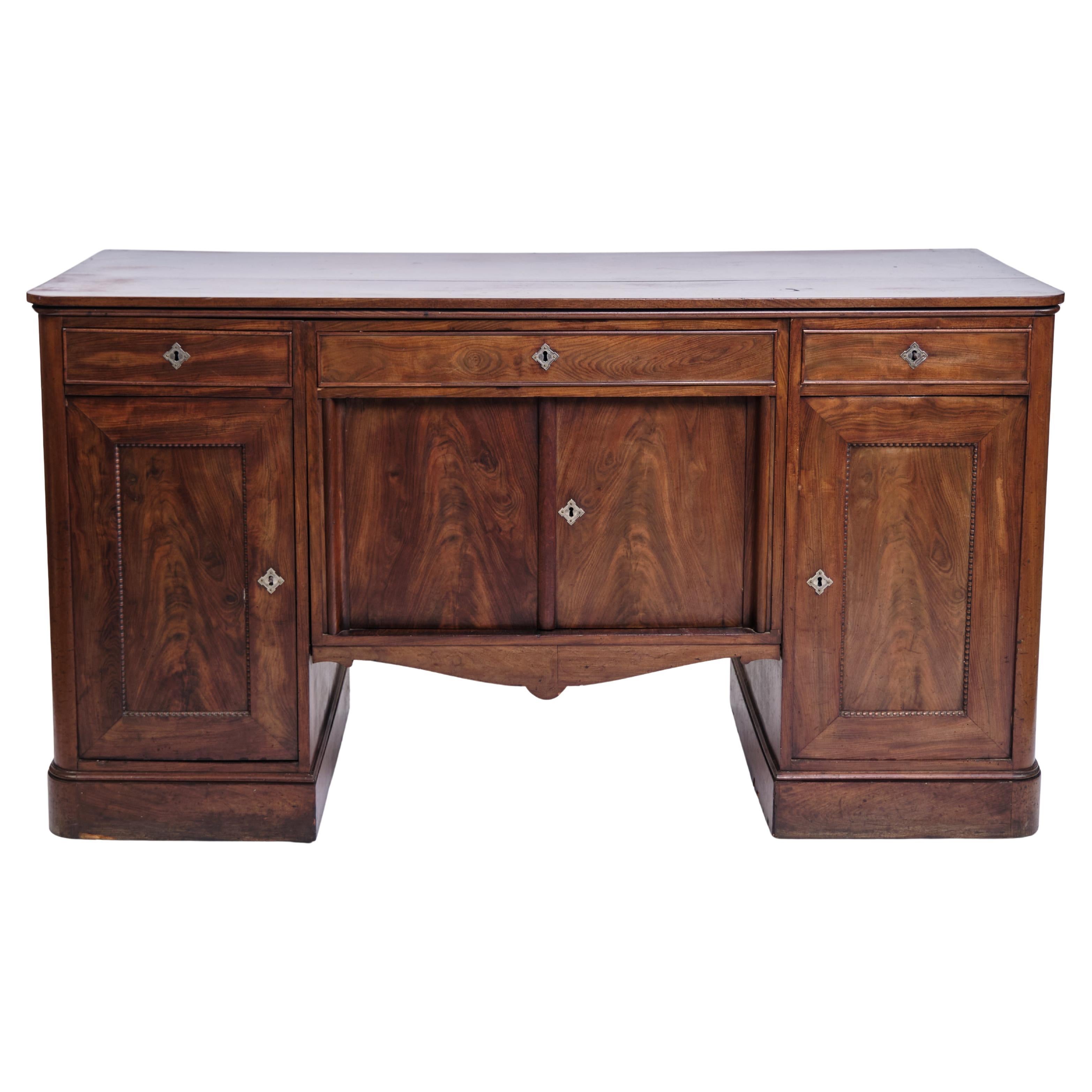 Desk In English Style Made In Hand Polished Mahogany From 1860s For Sale