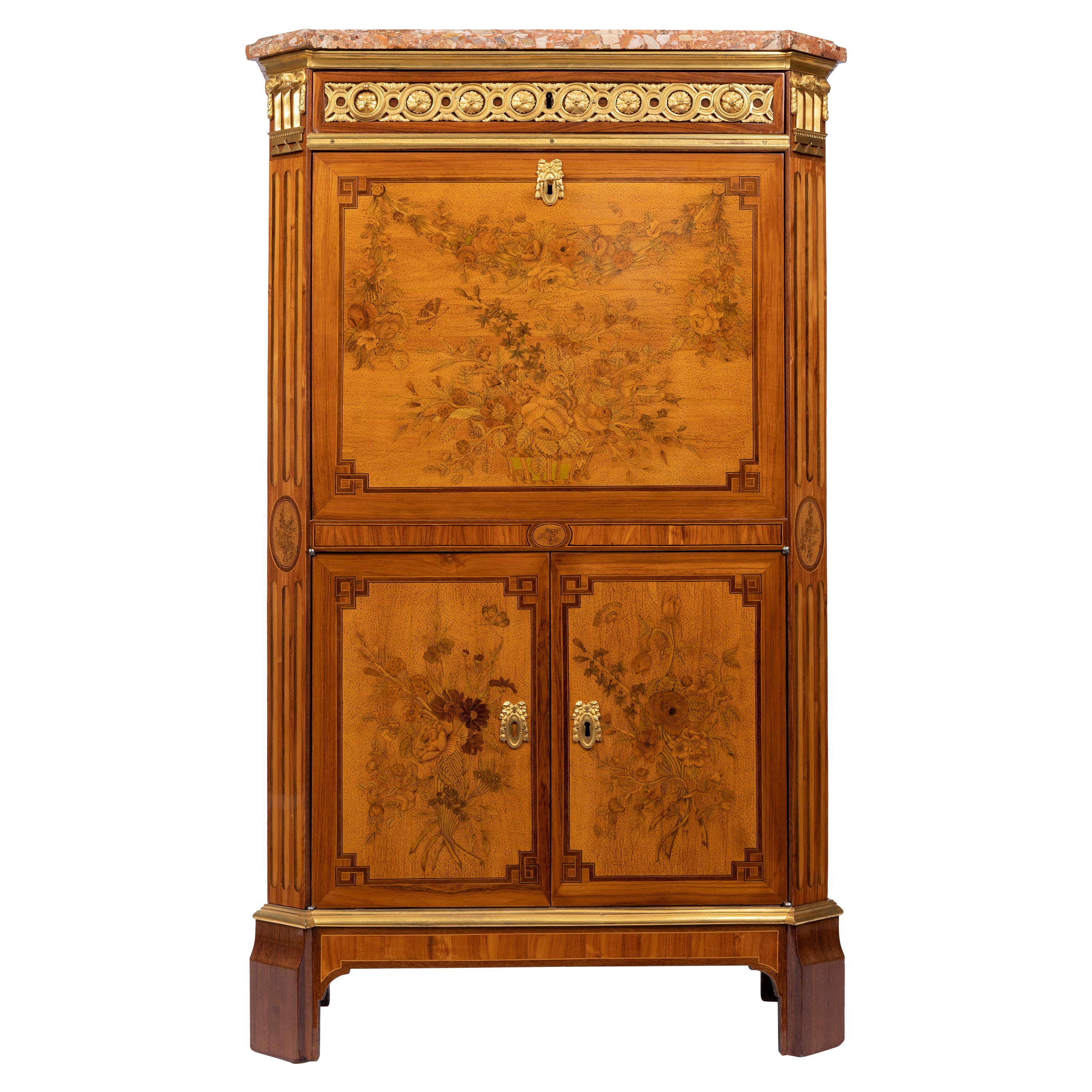 Desk in Flower Marquetry, Louis XVI Period, Stamped C. Topino, 18th Century For Sale