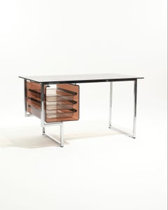 Scrivania in vetro e plexiglass fumé, anni '70