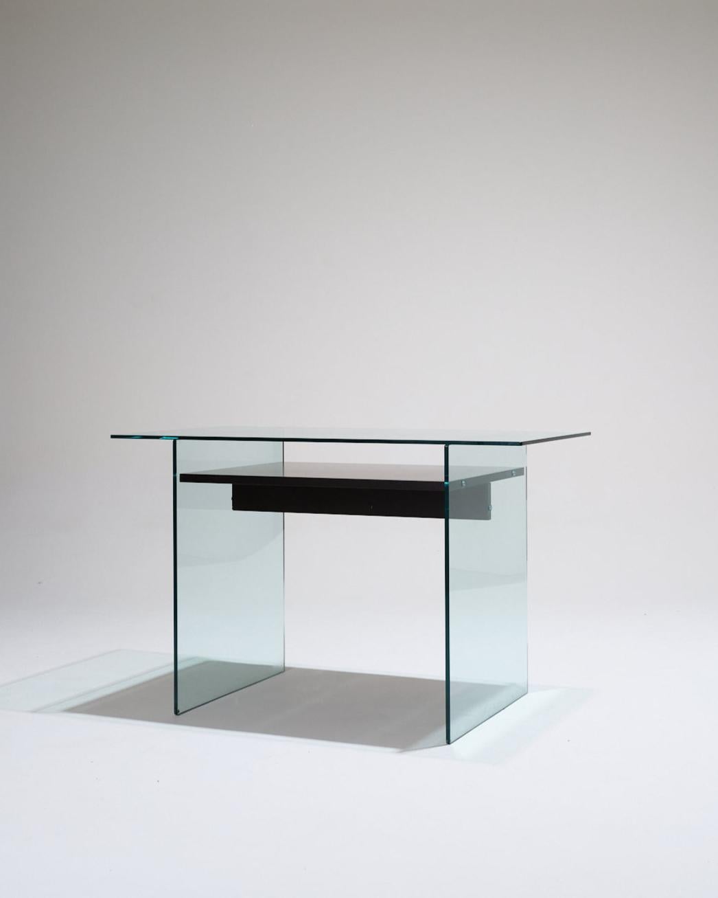 Schreibtisch aus Glas und Holz von Artelano, 1980er (Moderne) im Angebot