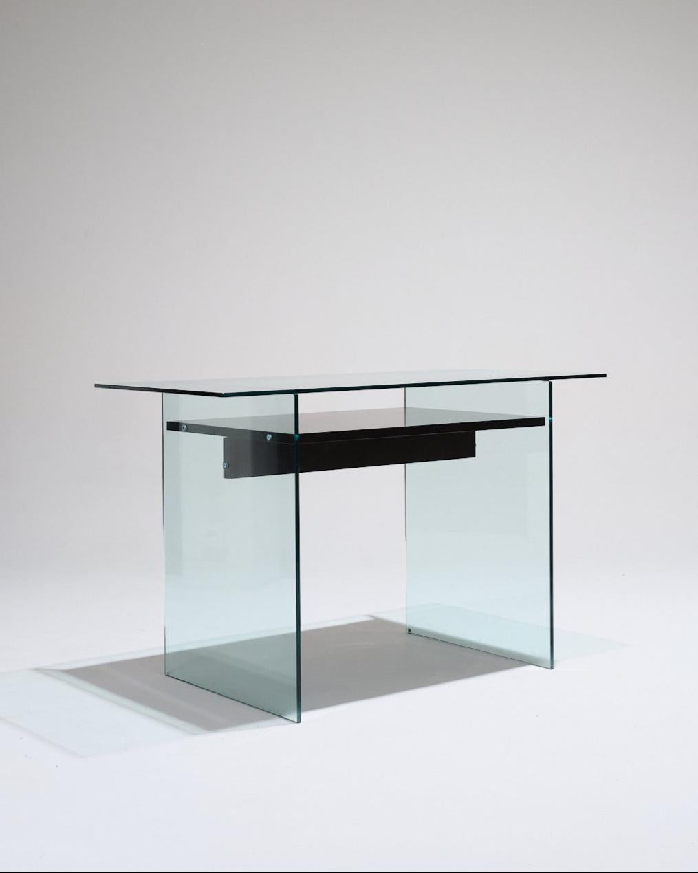 Schreibtisch aus Glas und Holz von Artelano, 1980er im Angebot 2