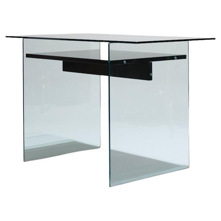 Desk in glass and wood by Artelano, 1980s