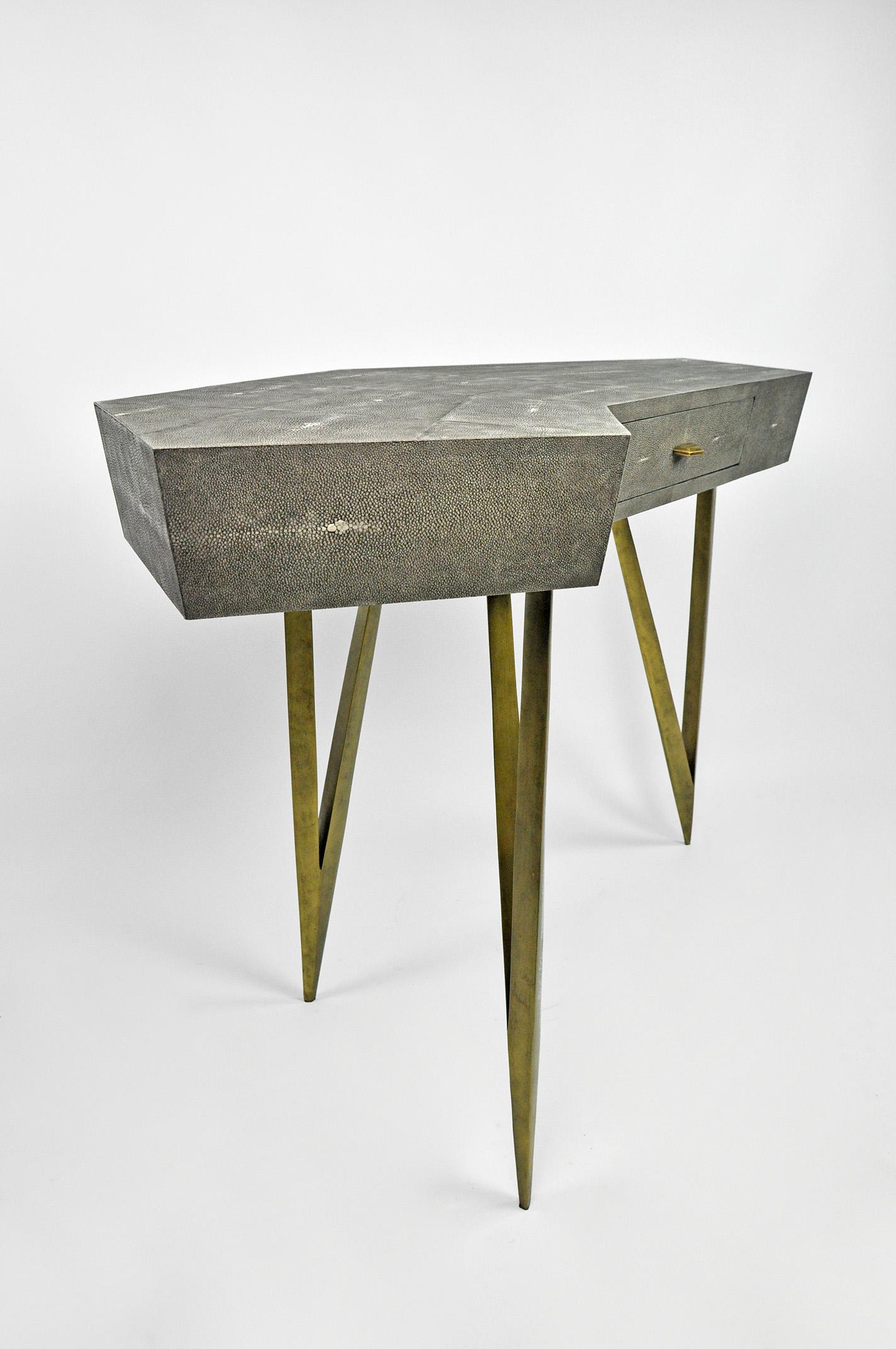 Futurist Desk in Grey Shagreen by Ginger Brown For Sale
