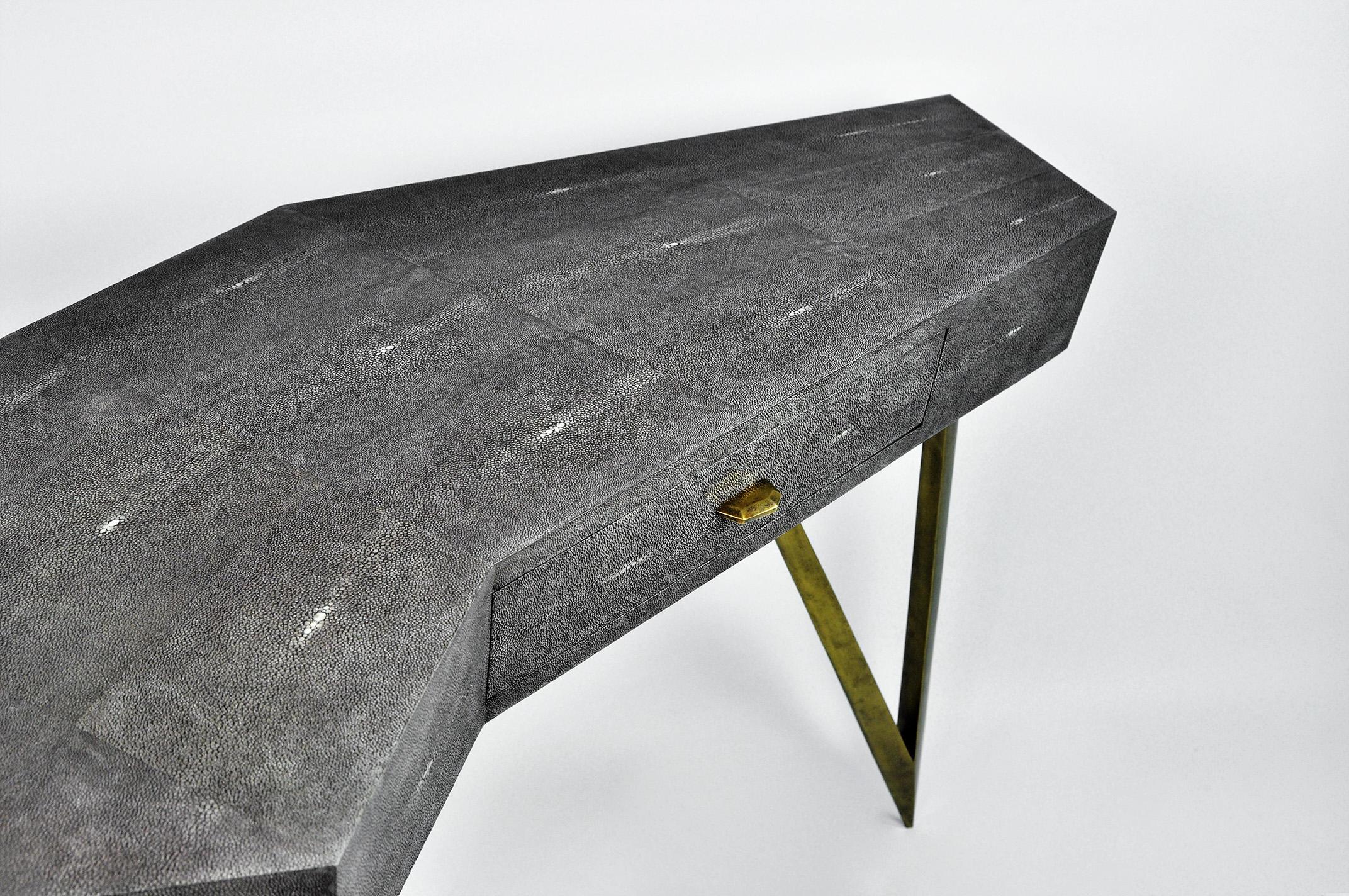 European Desk in Grey Shagreen by Ginger Brown For Sale