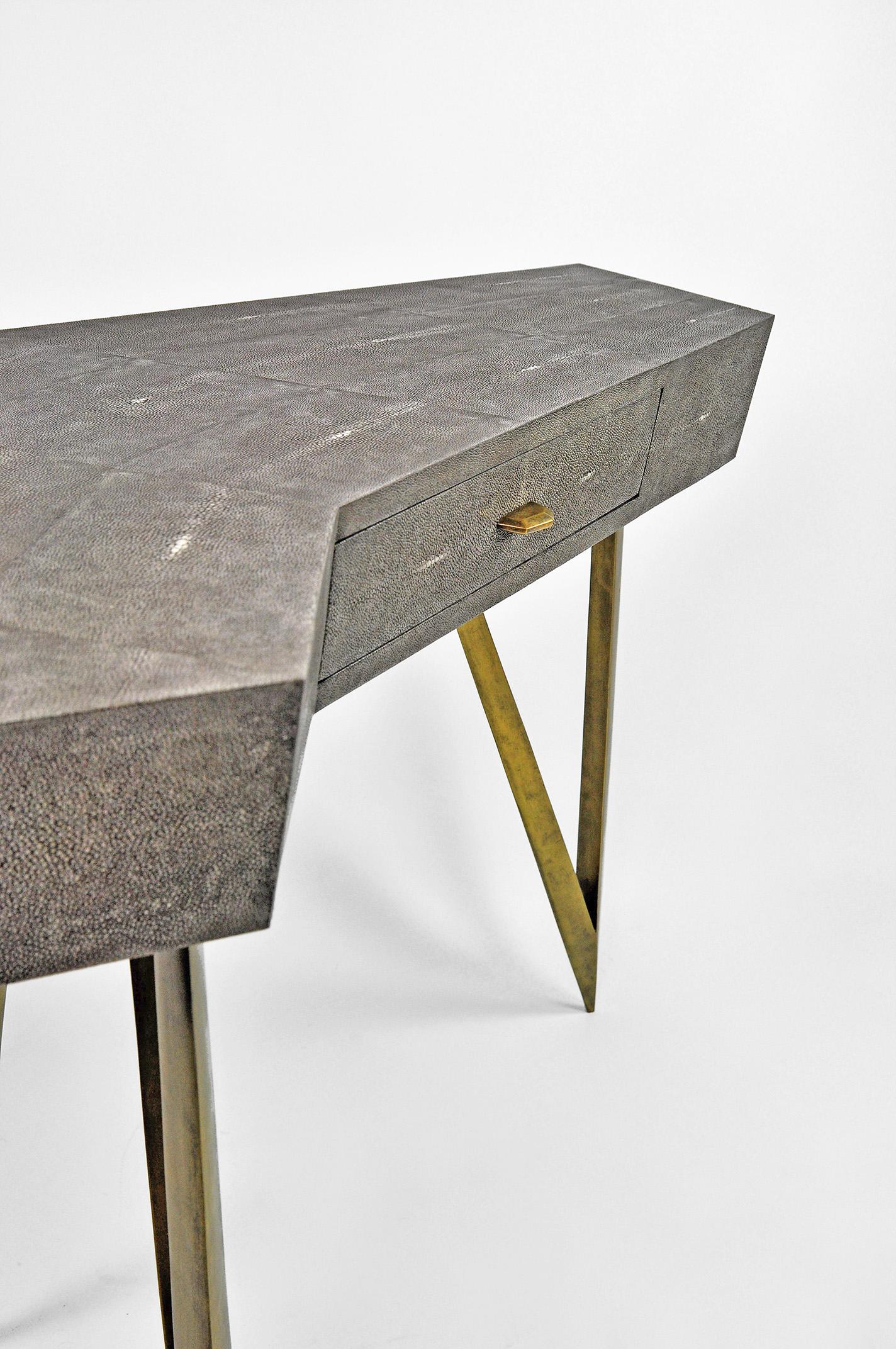 Hand-Crafted Desk in Grey Shagreen by Ginger Brown For Sale