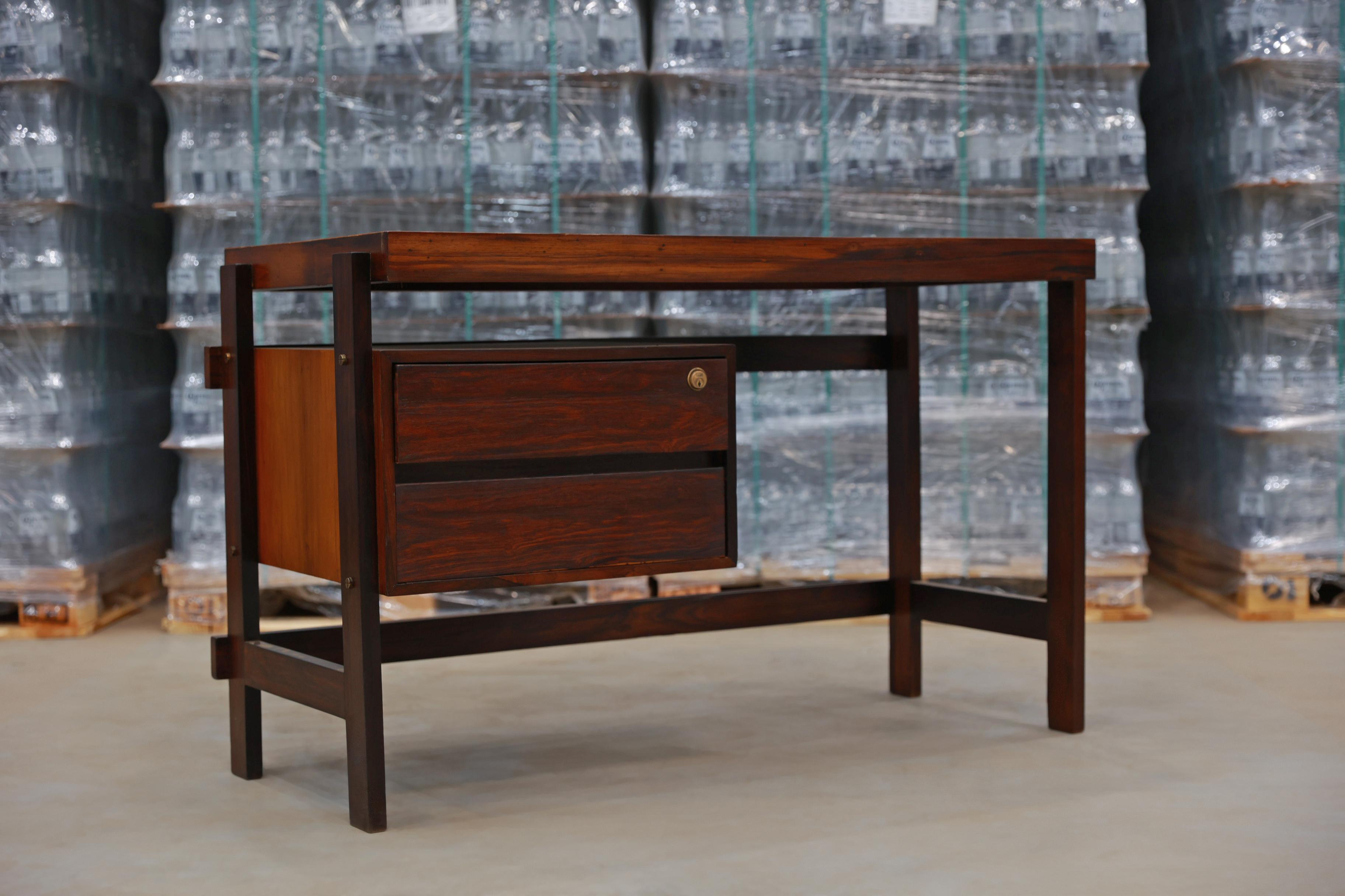 Woodwork Desk in Hardwood with Two Shelves by Fatima, 1960s, Brazil