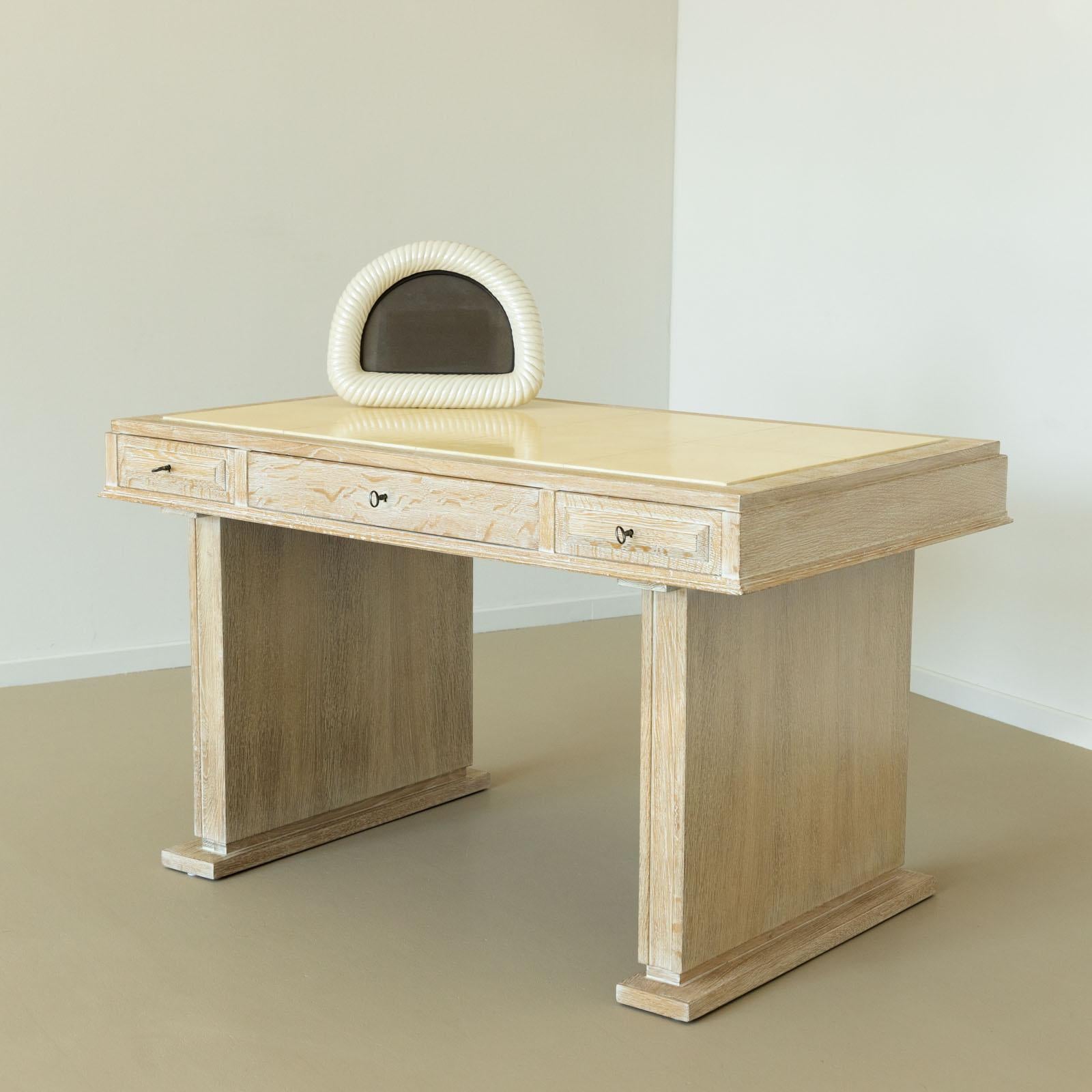French Desk in limed Oak, France, Mid-20th Century