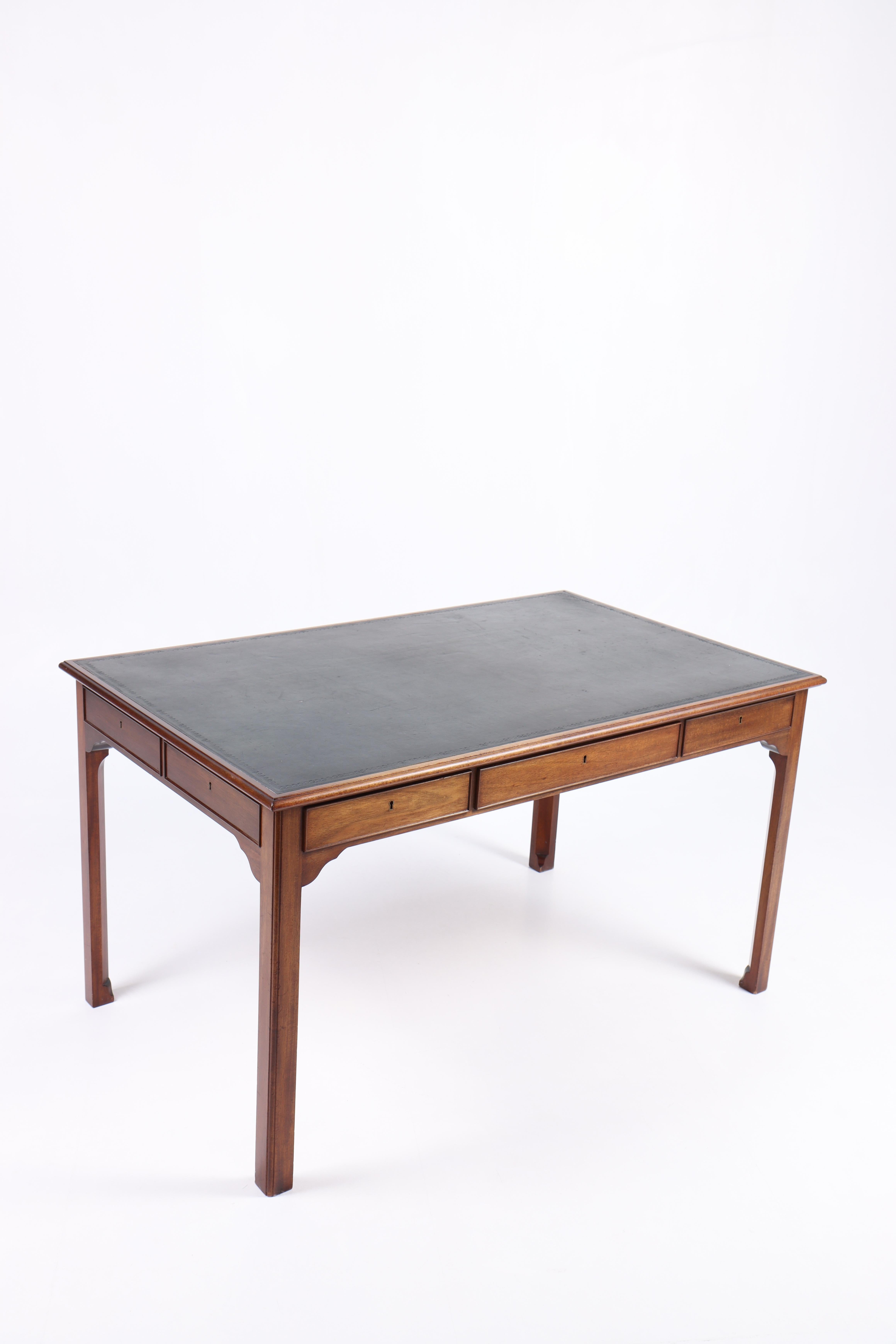 Danish Desk in Mahogany and Patinated Leather, Made in Denmark, 1950s