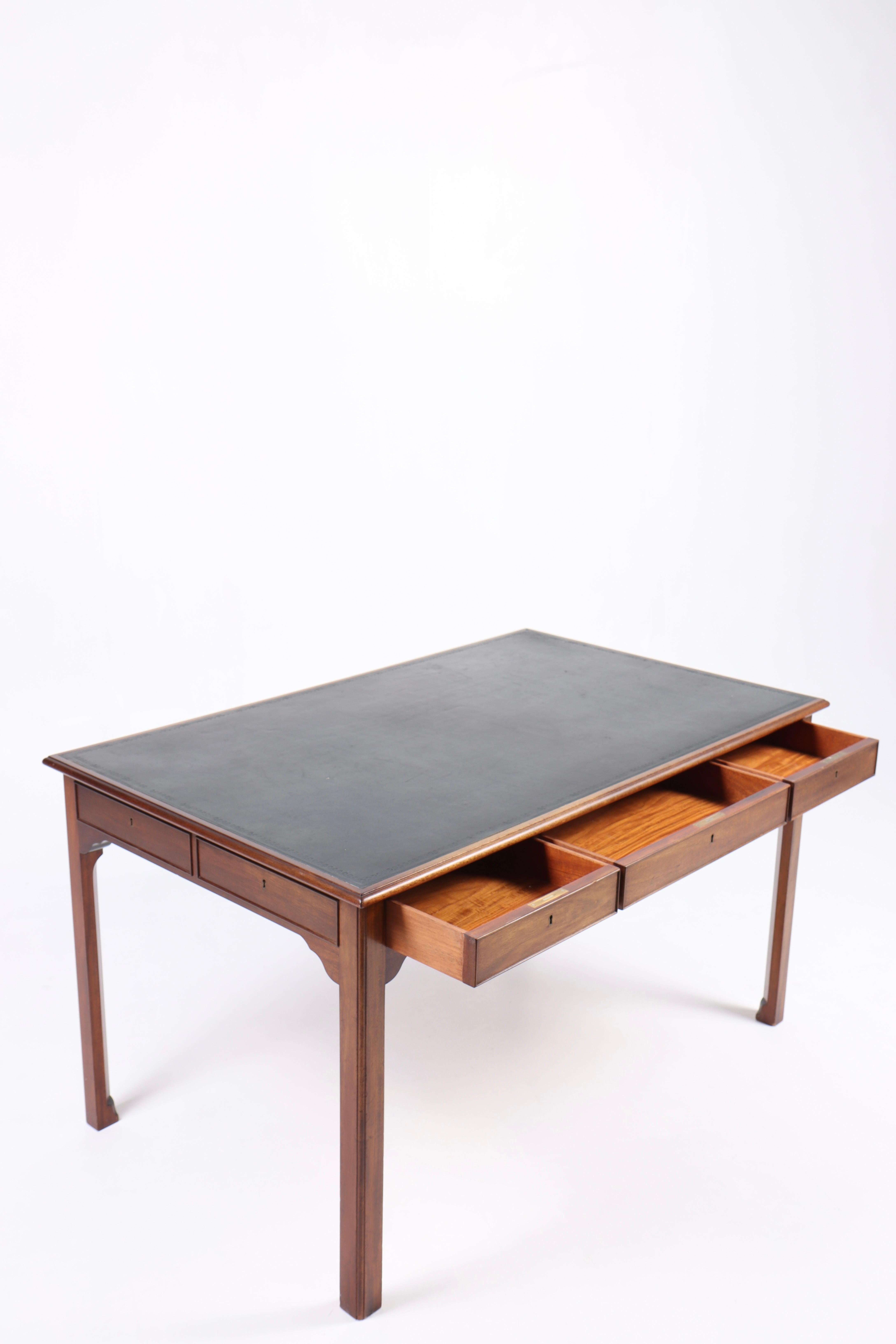 Early 20th Century Desk in Mahogany and Patinated Leather, Made in Denmark, 1950s
