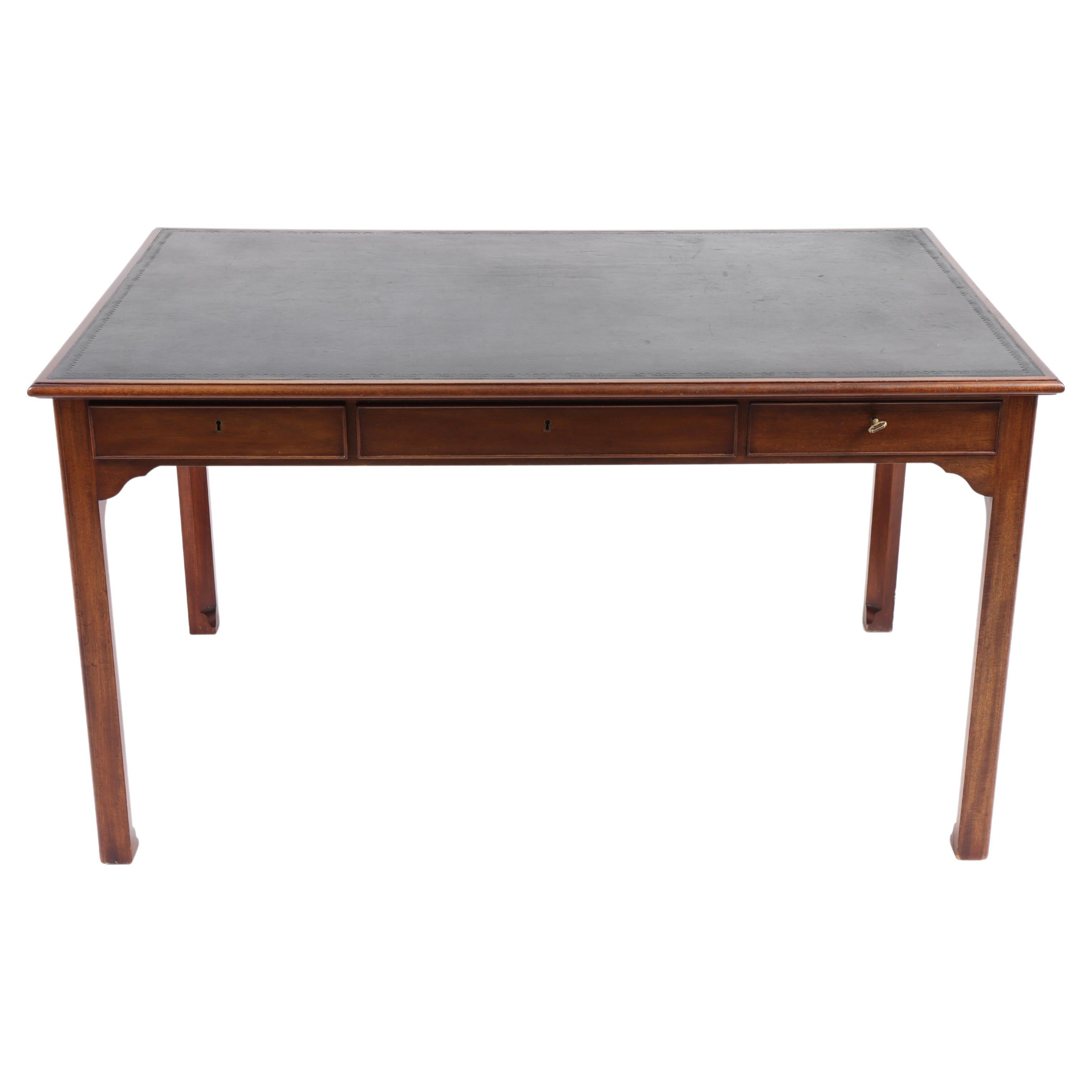 Desk in Mahogany and Patinated Leather, Made in Denmark, 1950s