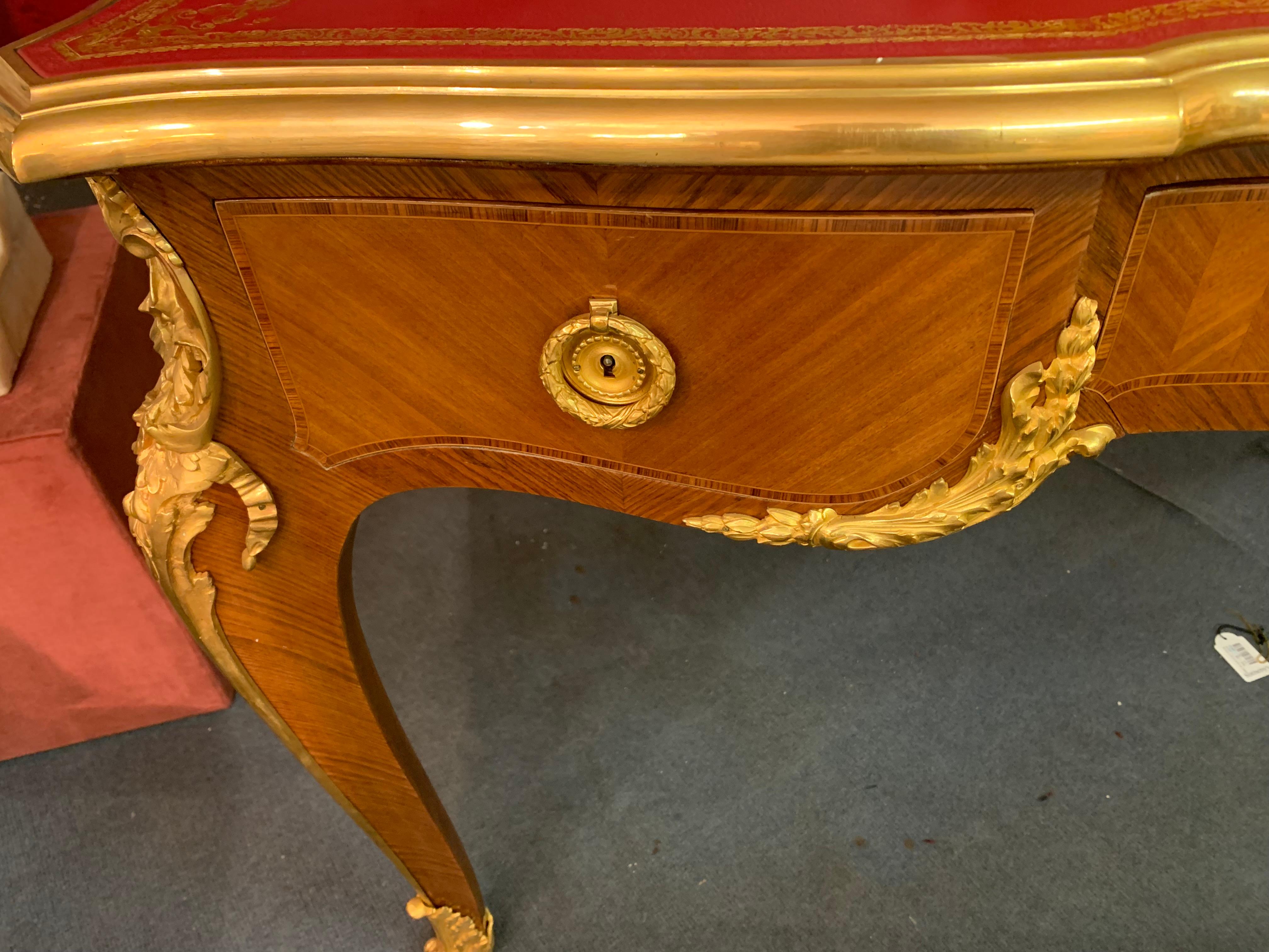 Louis XV Desk  marquetry with Ormolu Bronze by F.Linke For Sale