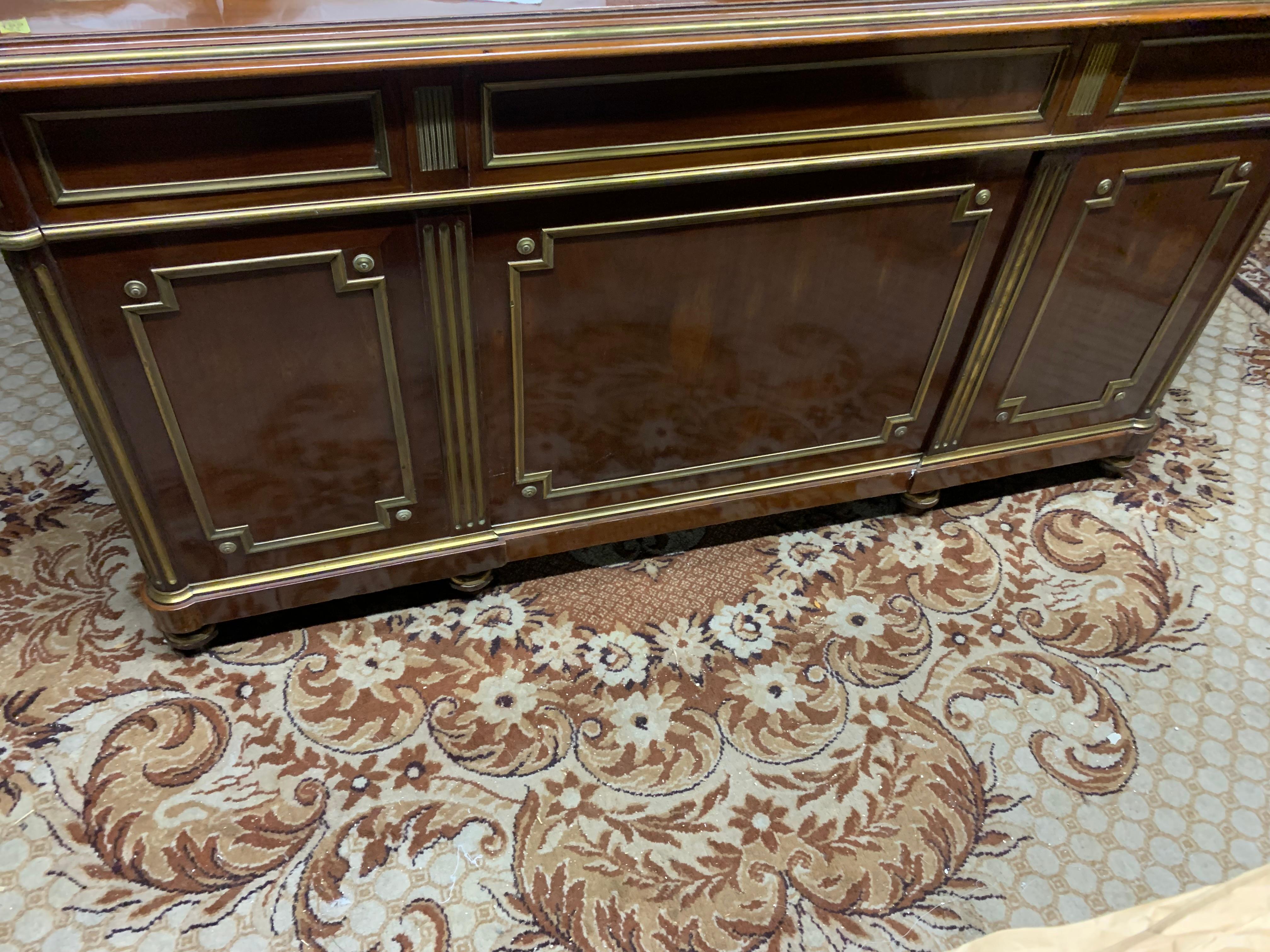 Brass Desk in Mahogany Louis XVI Style For Sale