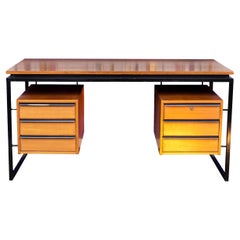 Desk in Oak and Lacquered Metal, 1970s
