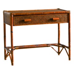 Bureau en jonc, osier et paille de Vienne, finition sombre, Italie 1980