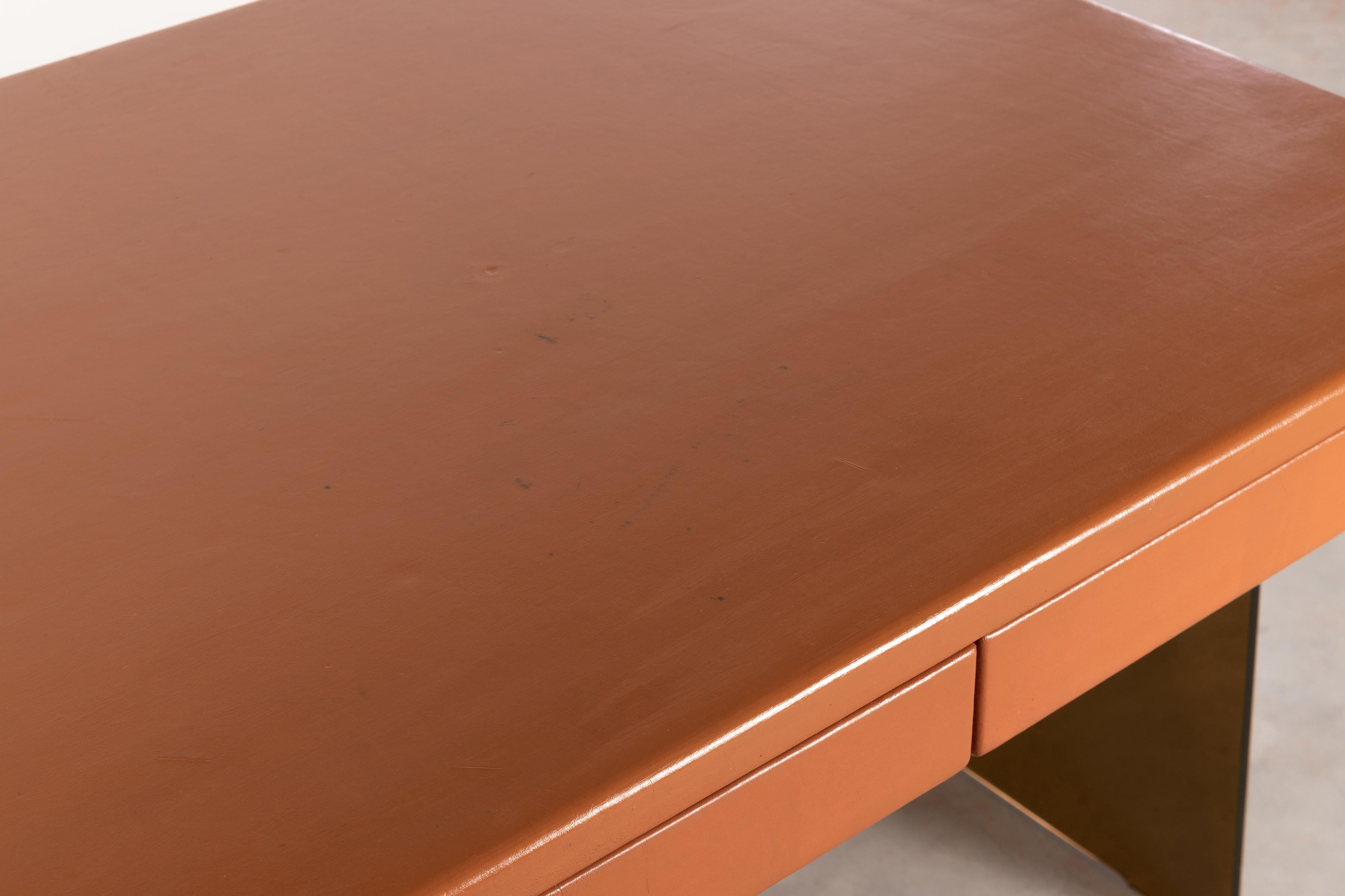 Desk in Smoked Plexiglass and Orange Leather, France, 1975 4