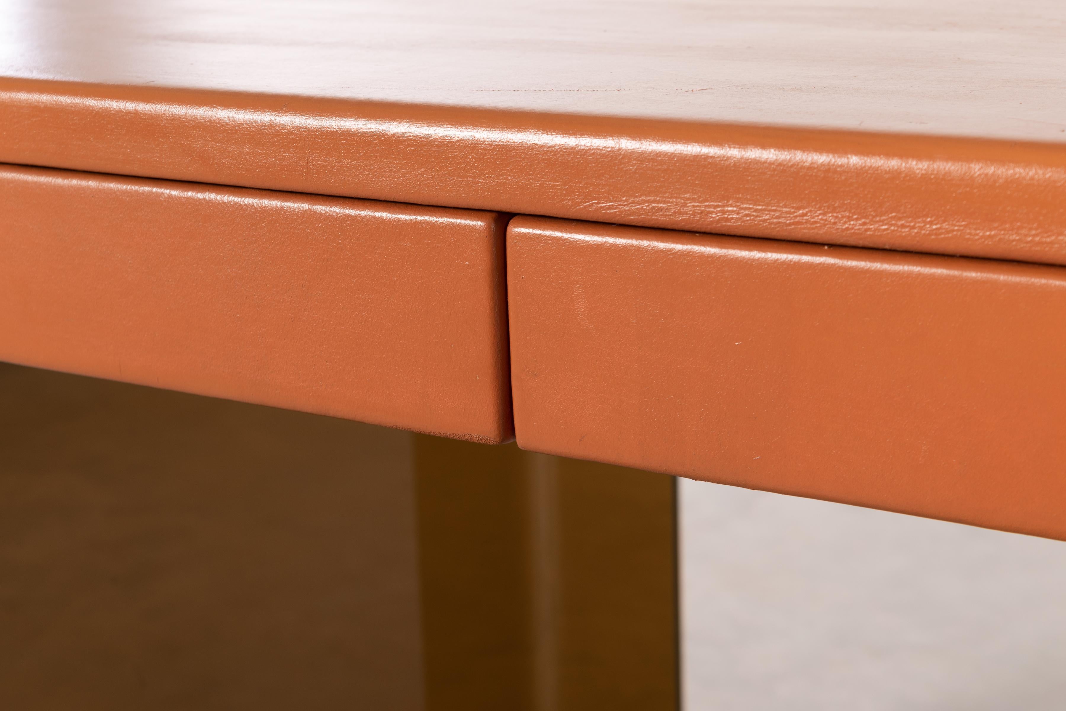 Desk in Smoked Plexiglass and Orange Leather, France, 1975 7