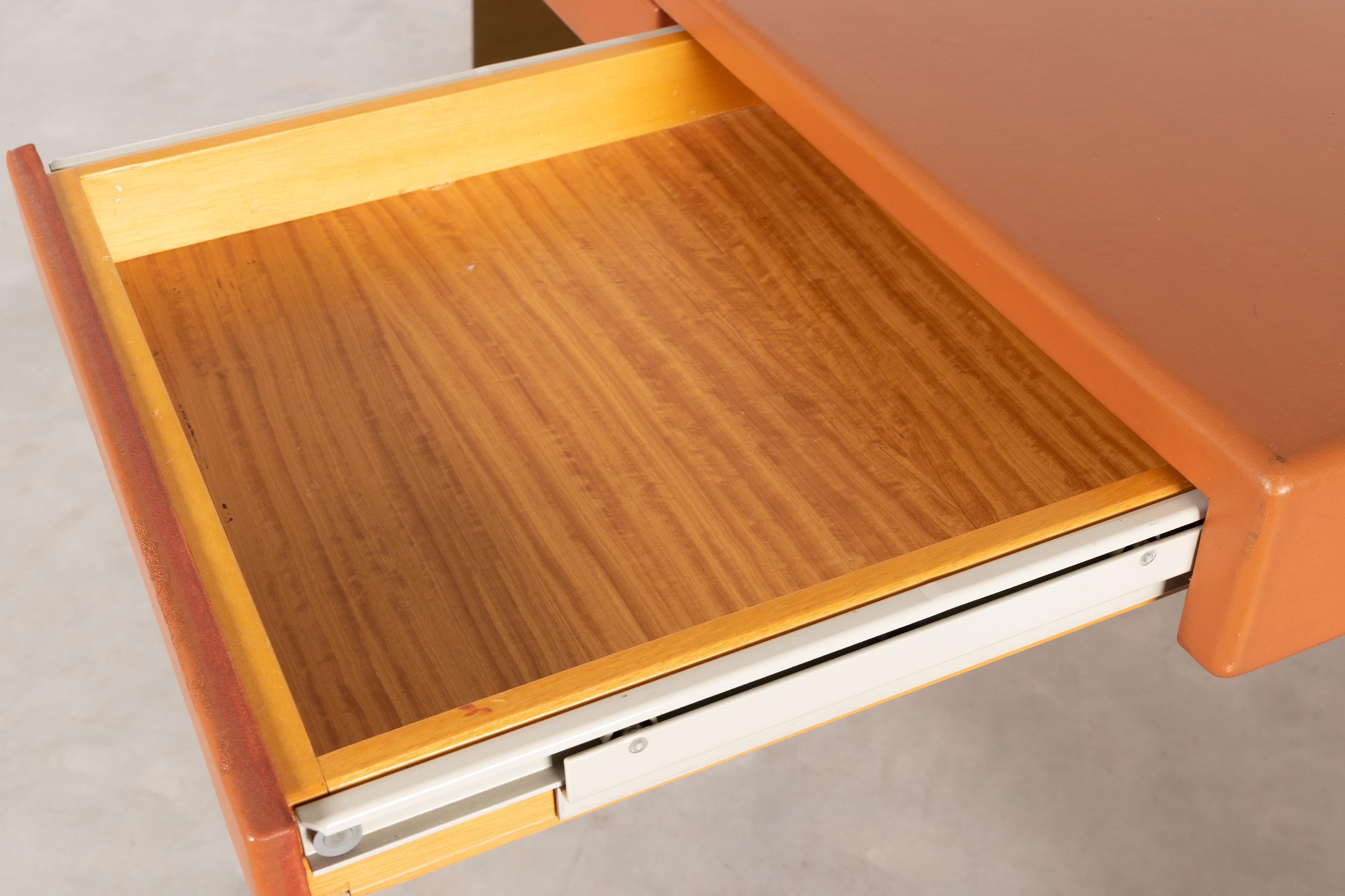 Desk in Smoked Plexiglass and Orange Leather, France, 1975 9