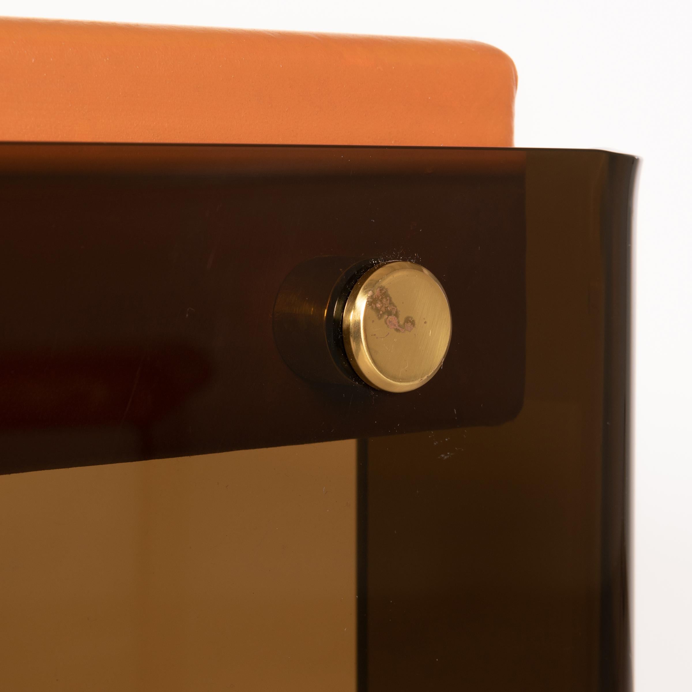 Desk in Smoked Plexiglass and Orange Leather, France, 1975 1