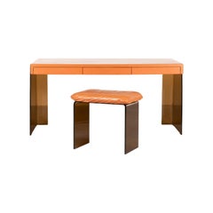 Desk in Smoked Plexiglass and Orange Leather, France, 1975
