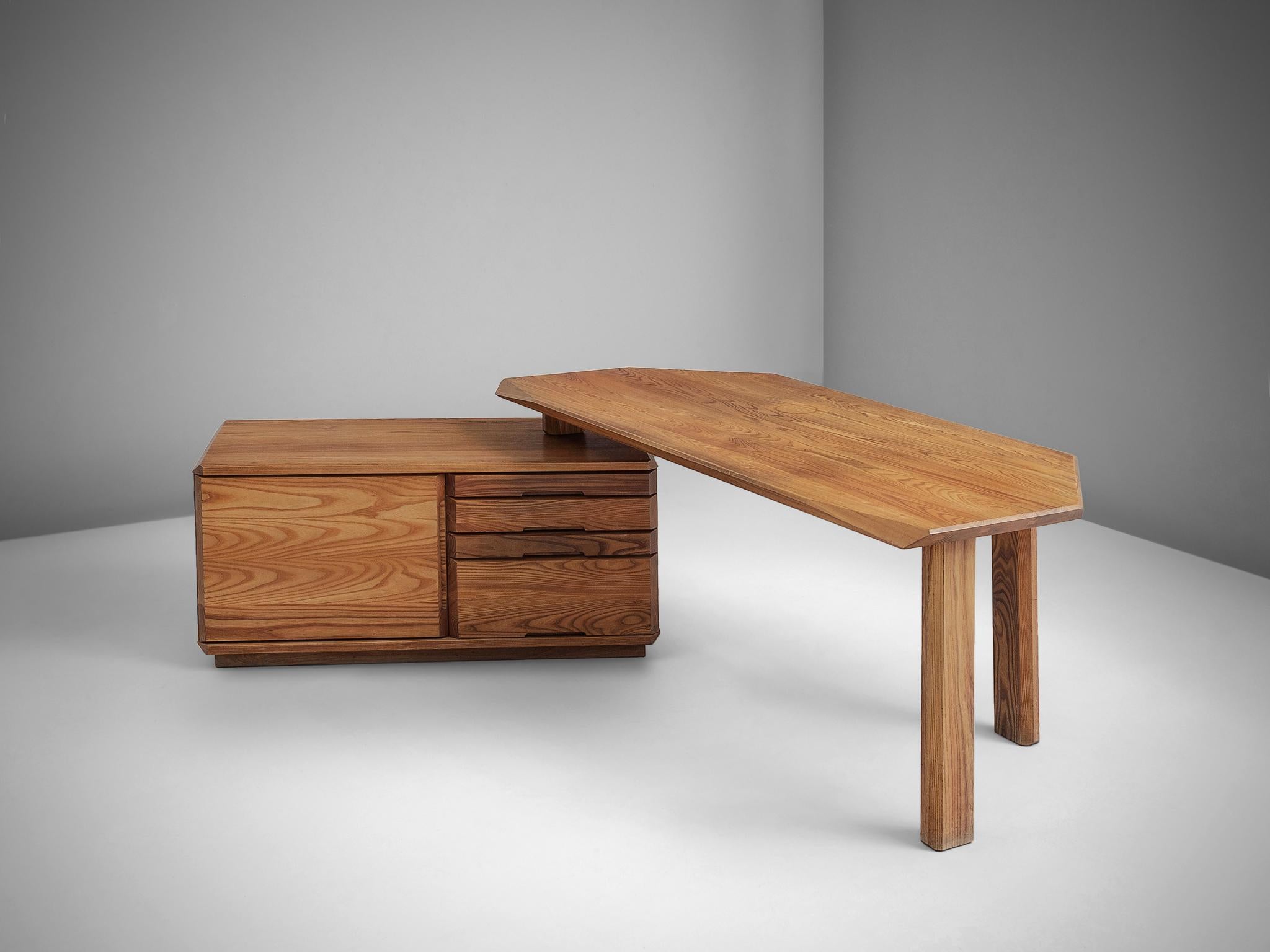 Desk, in Solid Elm, by Pierre Chapo, France, 1960s