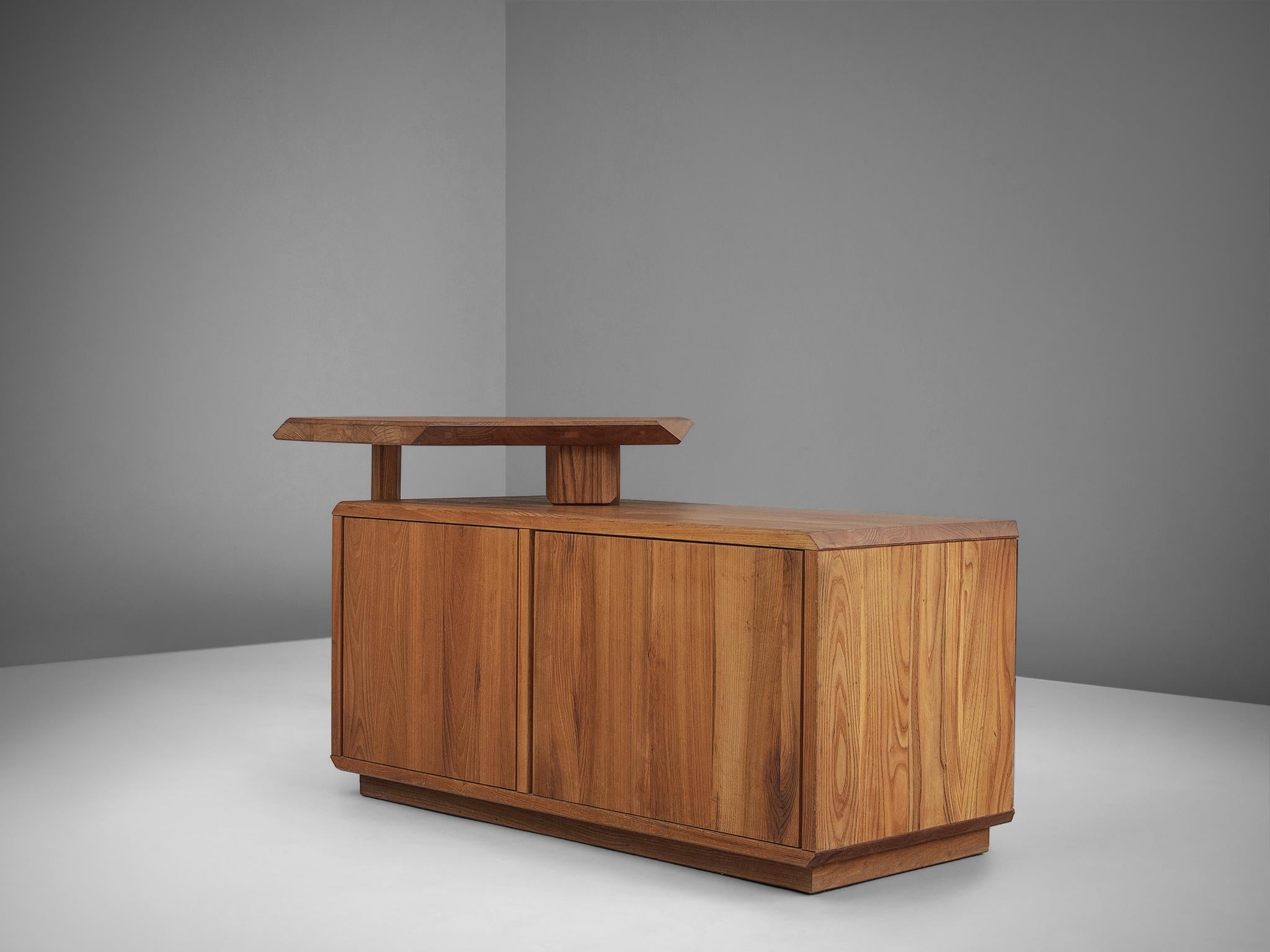French Desk, in Solid Elm, by Pierre Chapo, France, 1960s