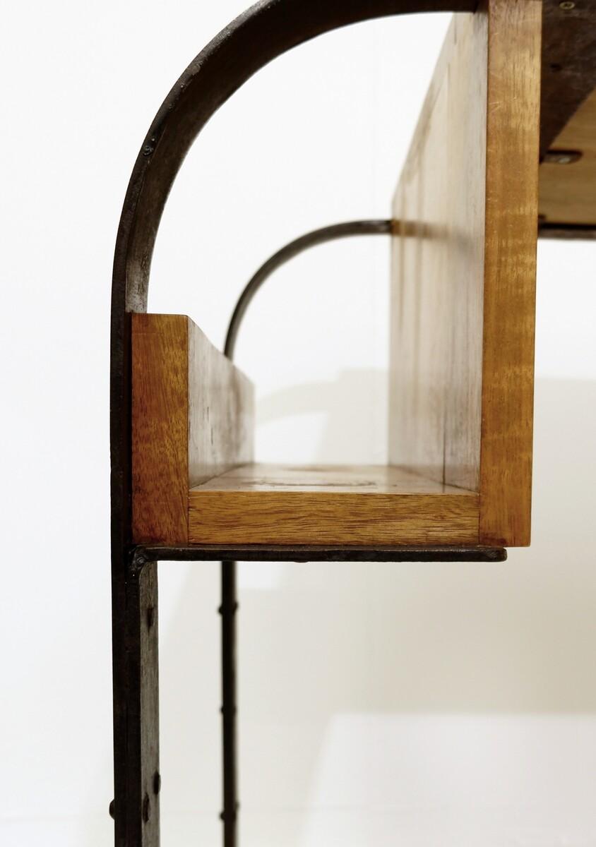 Mid-Century Modern Desk in Solid Wood and Wrought Iron in the Style of Eugène Printz