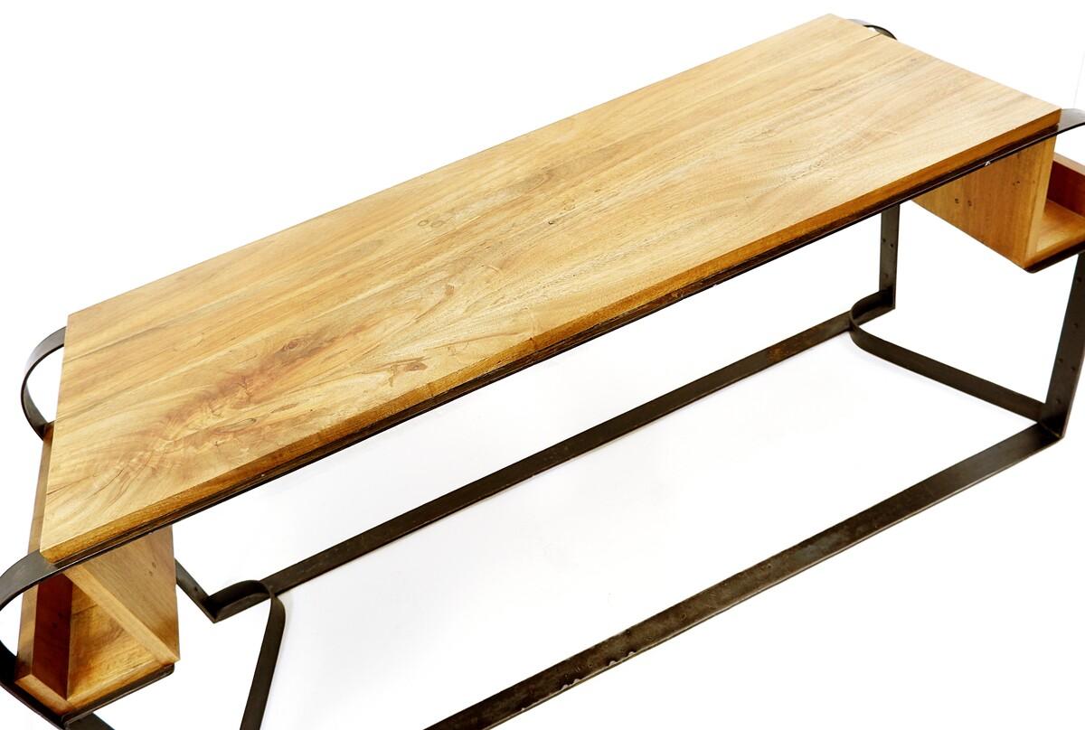 Desk in Solid Wood and Wrought Iron in the Style of Eugène Printz 1