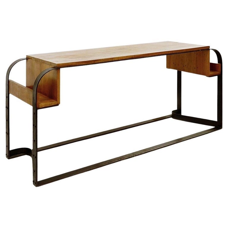 Desk in Solid Wood and Wrought Iron in the Style of Eugène Printz For