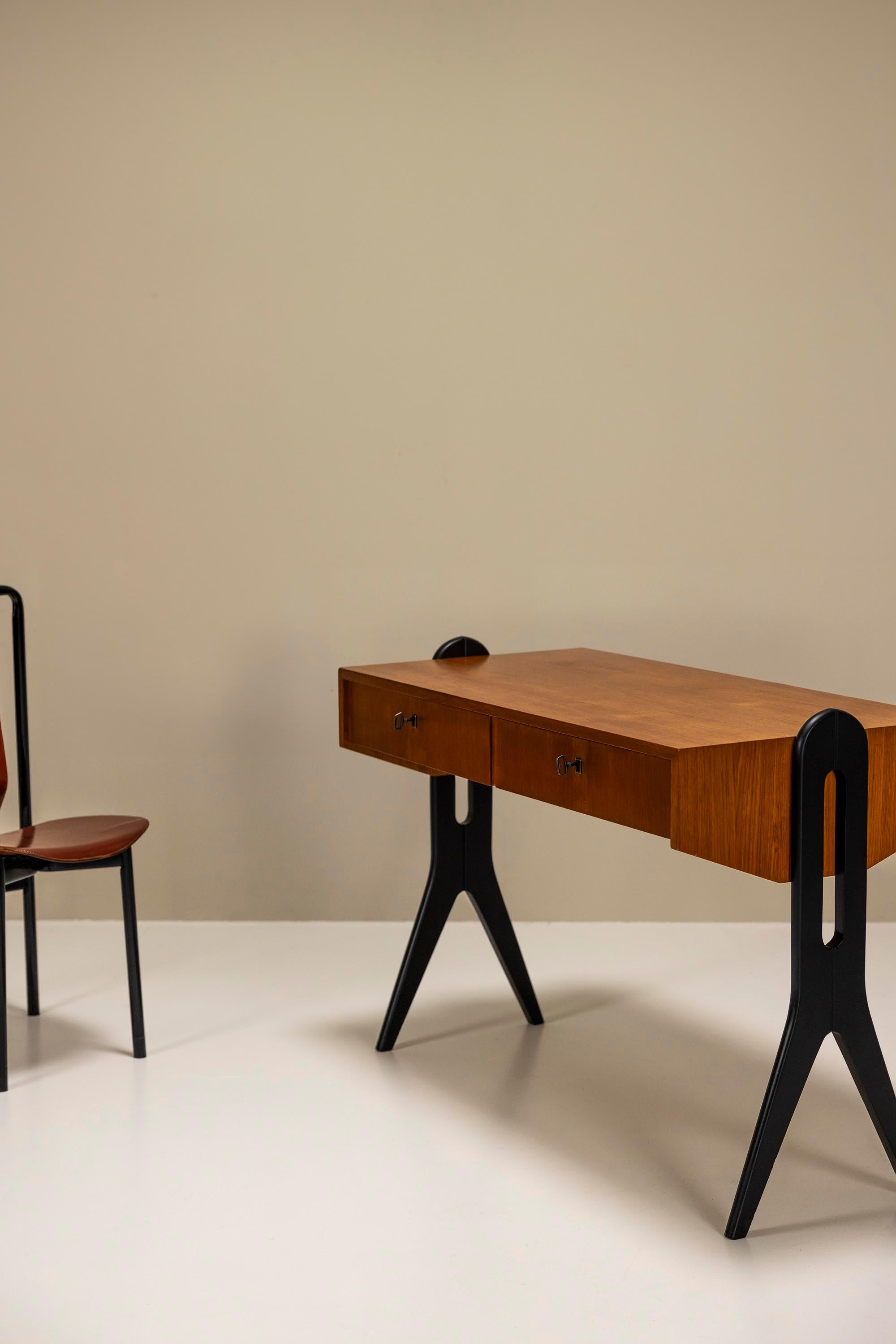 Mid-Century Modern Desk In Teak In The Style Of Angelo Mangiarotti And Bruno Morassutti, Italy 1950