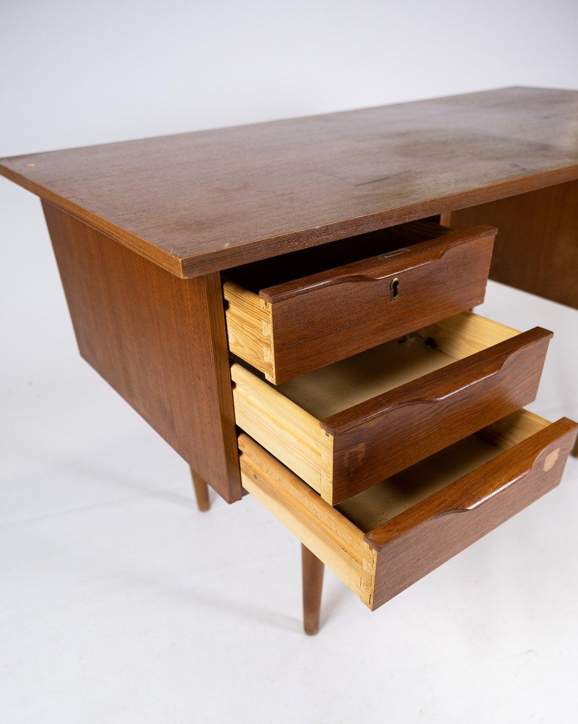 Mid-Century Modern Desk Made In Teak, Danish Design From 1960s For Sale