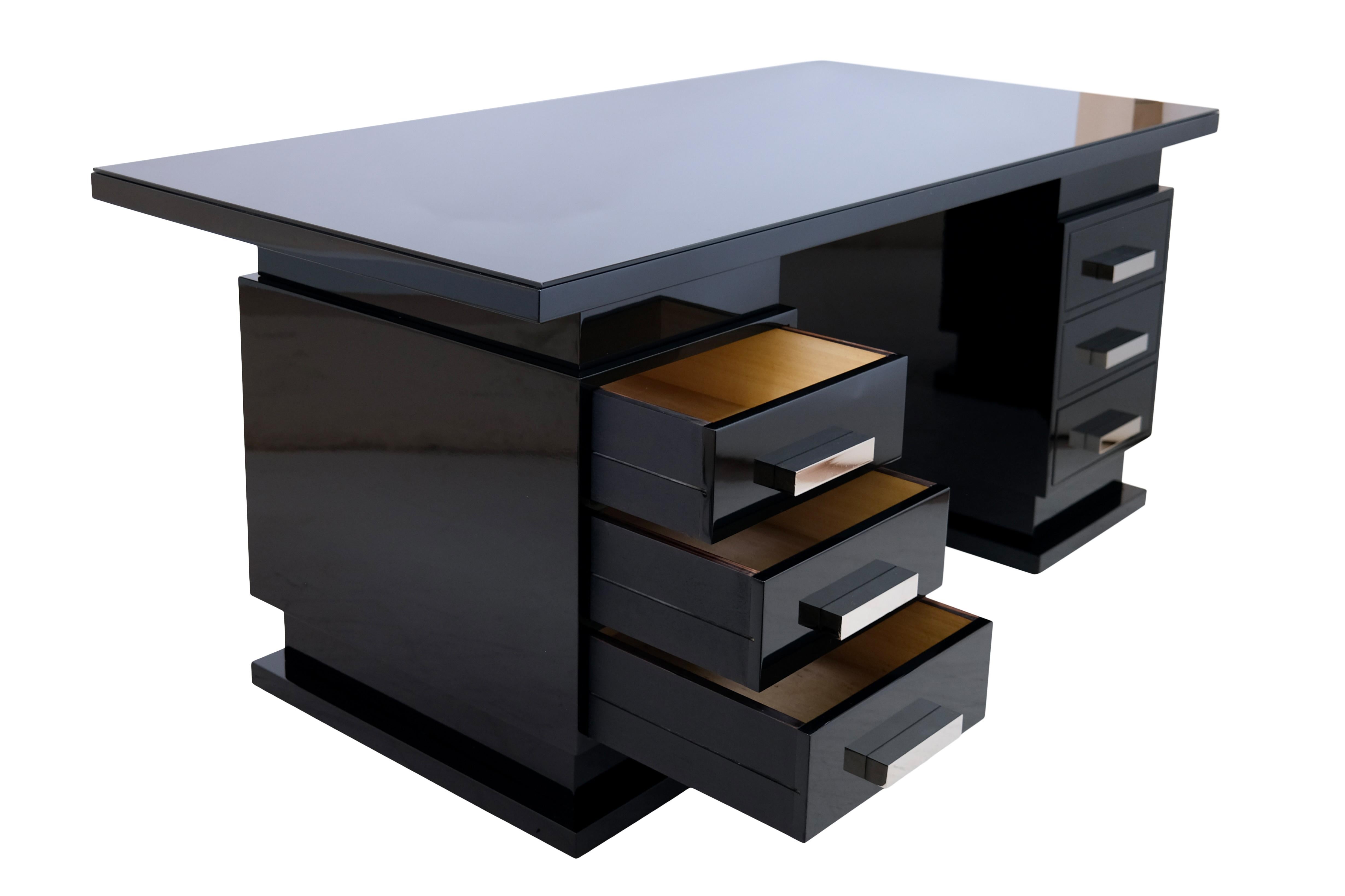 French Desk in the Style of Art Deco in Black Piano Lacquer For Sale