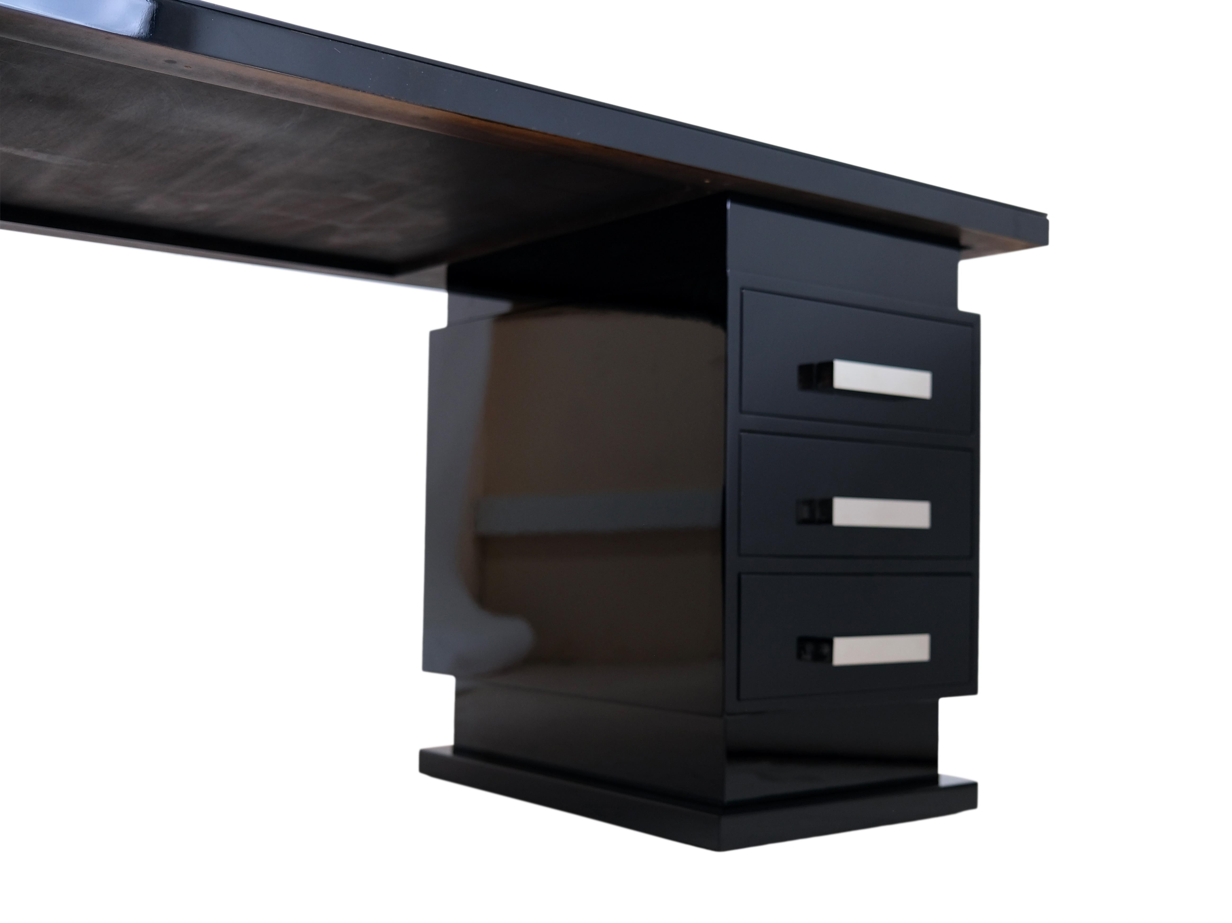 Métal Bureau Art déco en laque de piano noire en vente