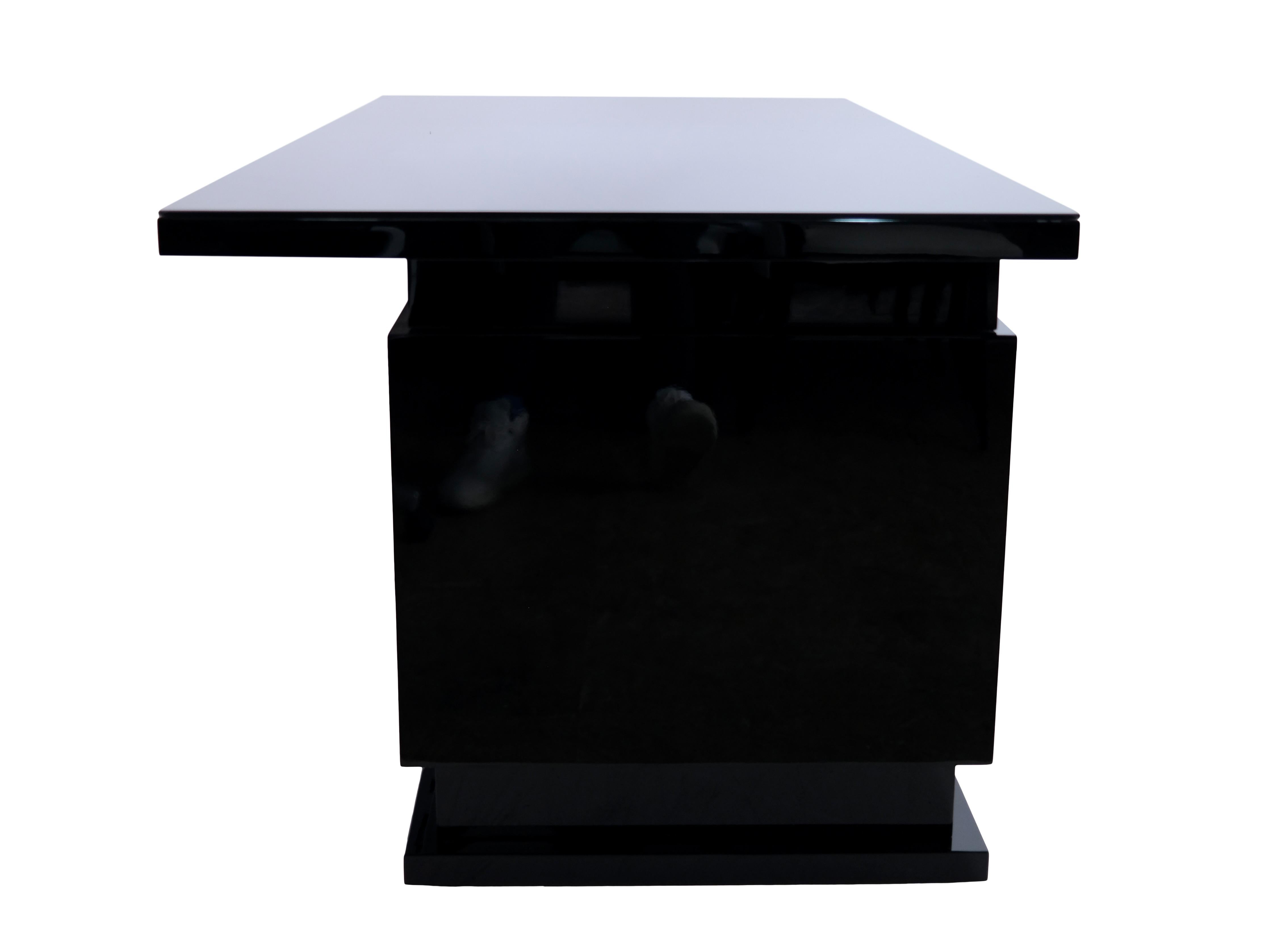 Metal Desk in the Style of Art Deco in Black Piano Lacquer For Sale