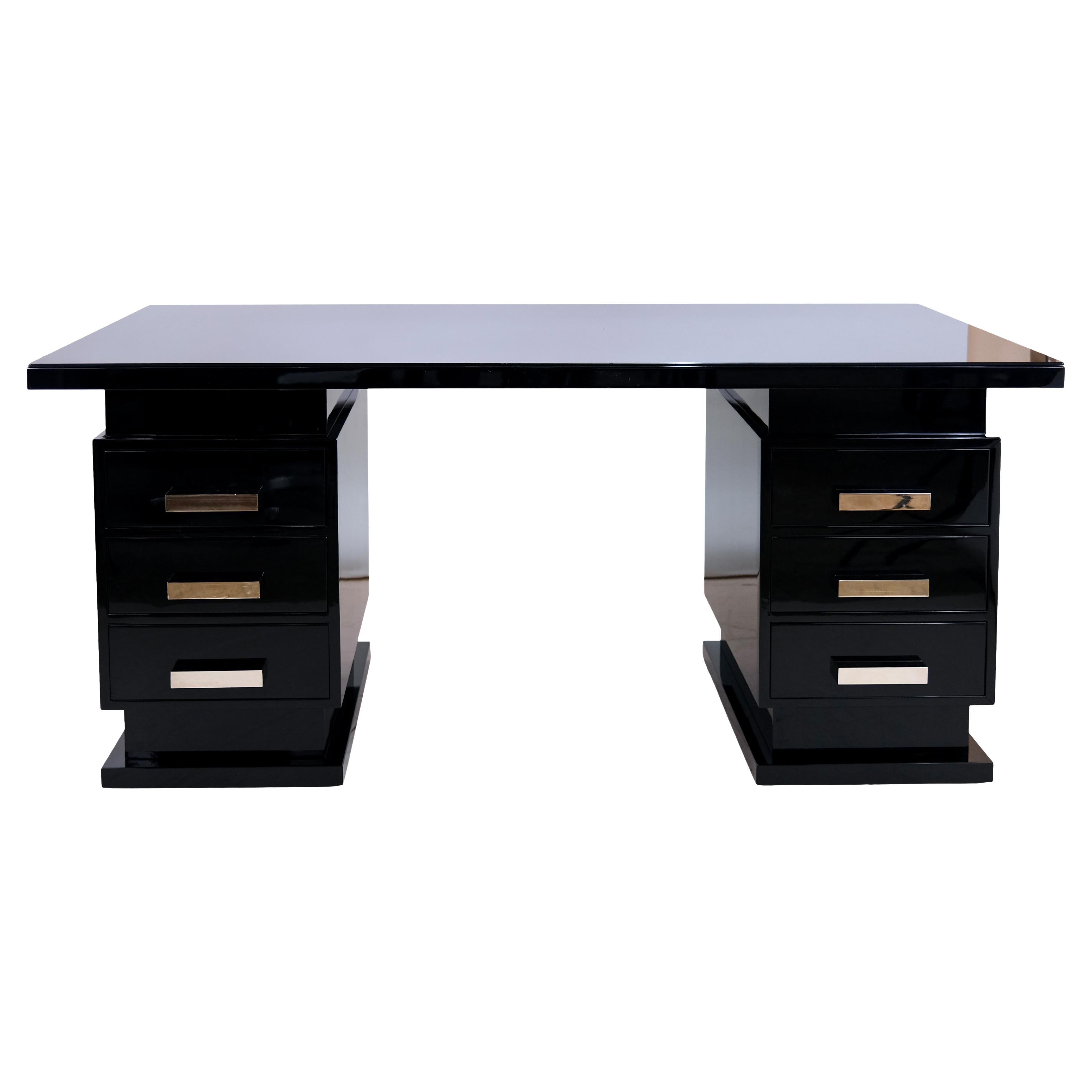 Desk in the Style of Art Deco in Black Piano Lacquer For Sale