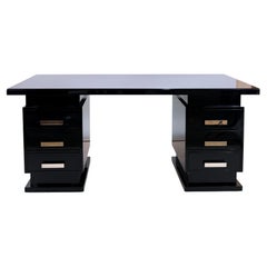 Vintage Desk in the Style of Art Deco in Black Piano Lacquer