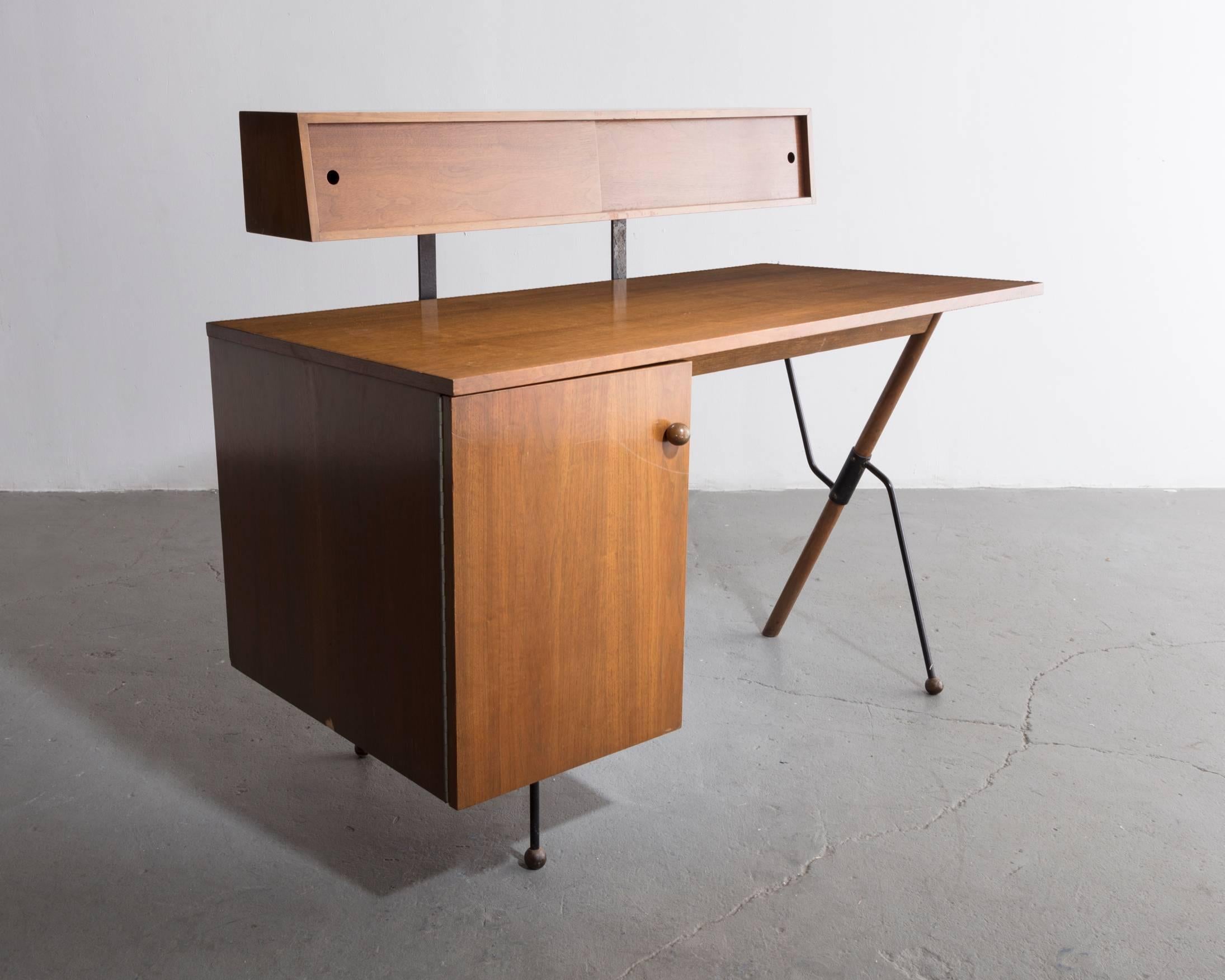 Mid-Century Modern Desk in Walnut and Iron with Pencil Box, by Greta Magnusson Grossman, 1952