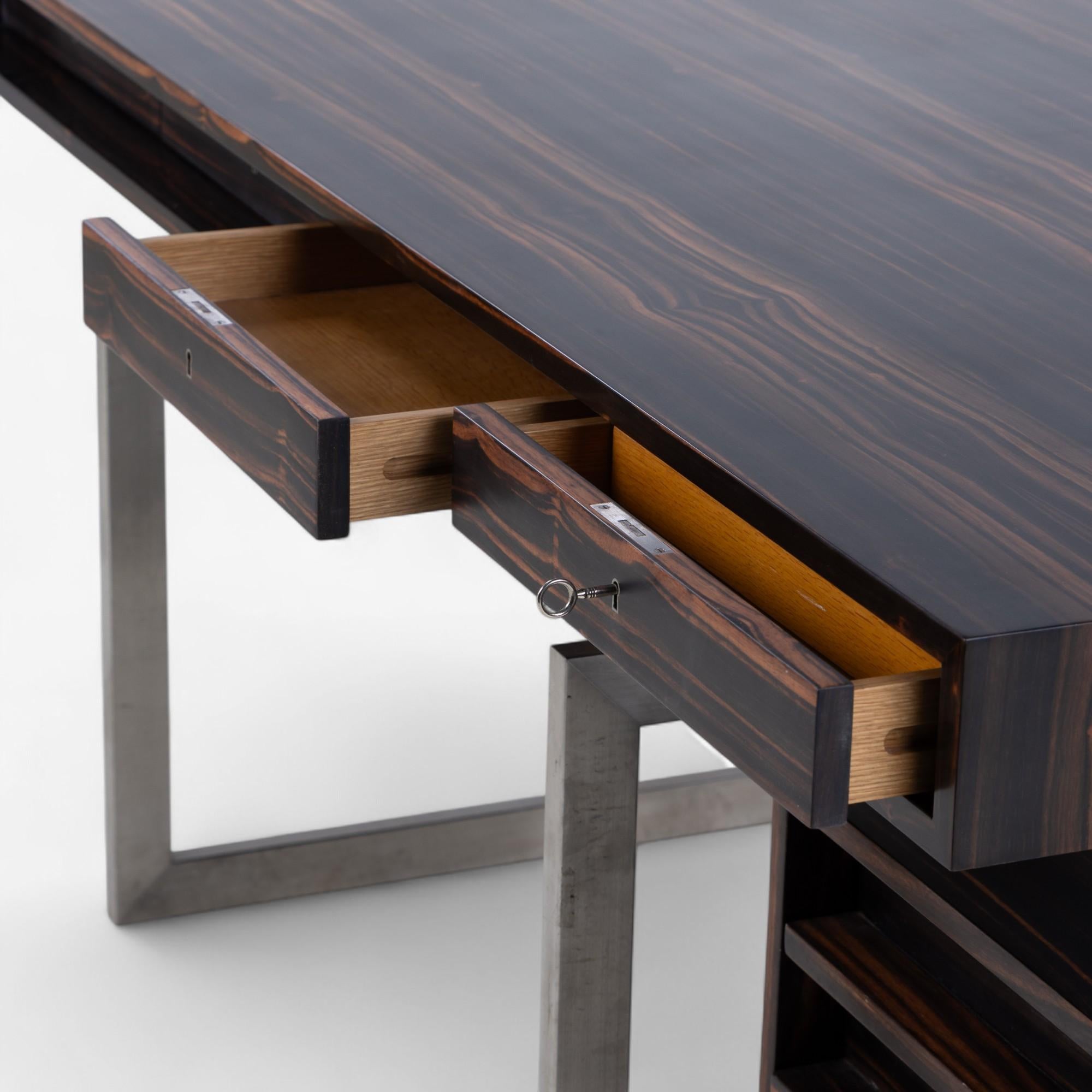 Steel Desk in walnut designed by Bodil Kjaer For Sale