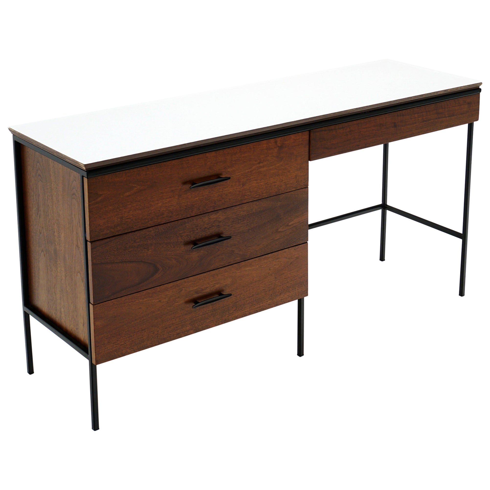 Scrivania in noce, laminato bianco con struttura in acciaio nero di Vista of California in vendita