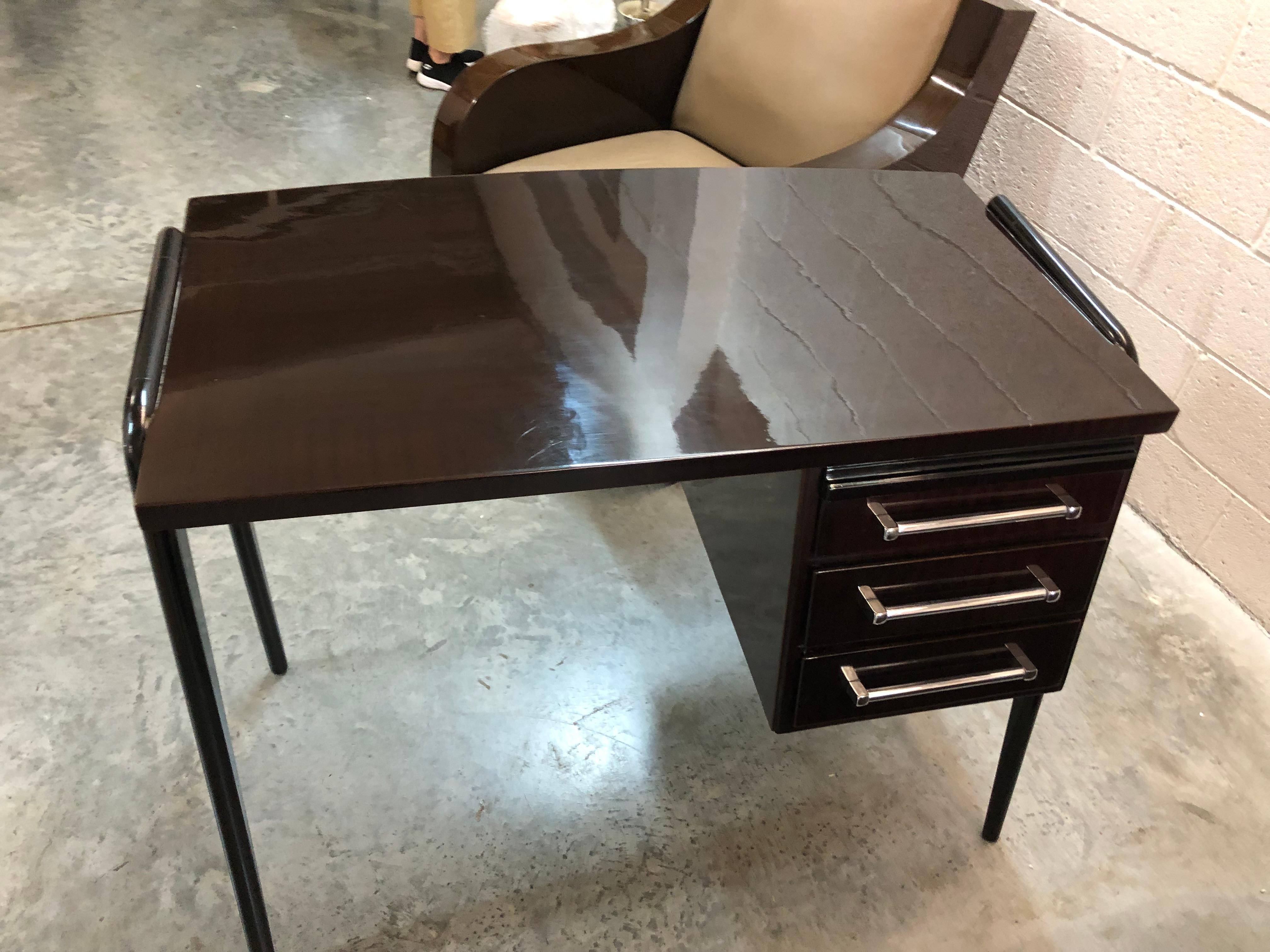 Art Deco Desk in Wood and chrome, France, 1940 For Sale