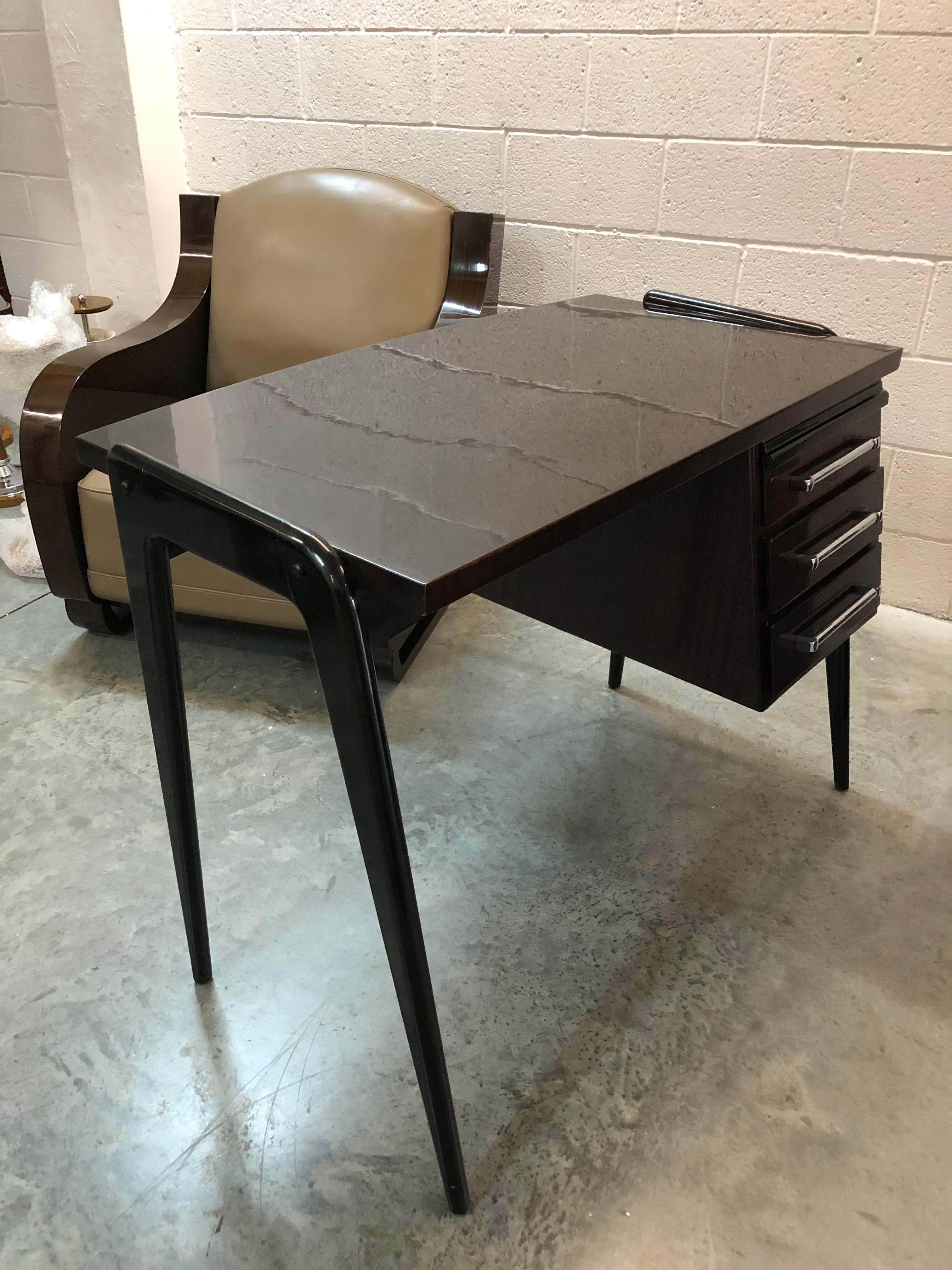 French Desk in Wood and chrome, France, 1940 For Sale