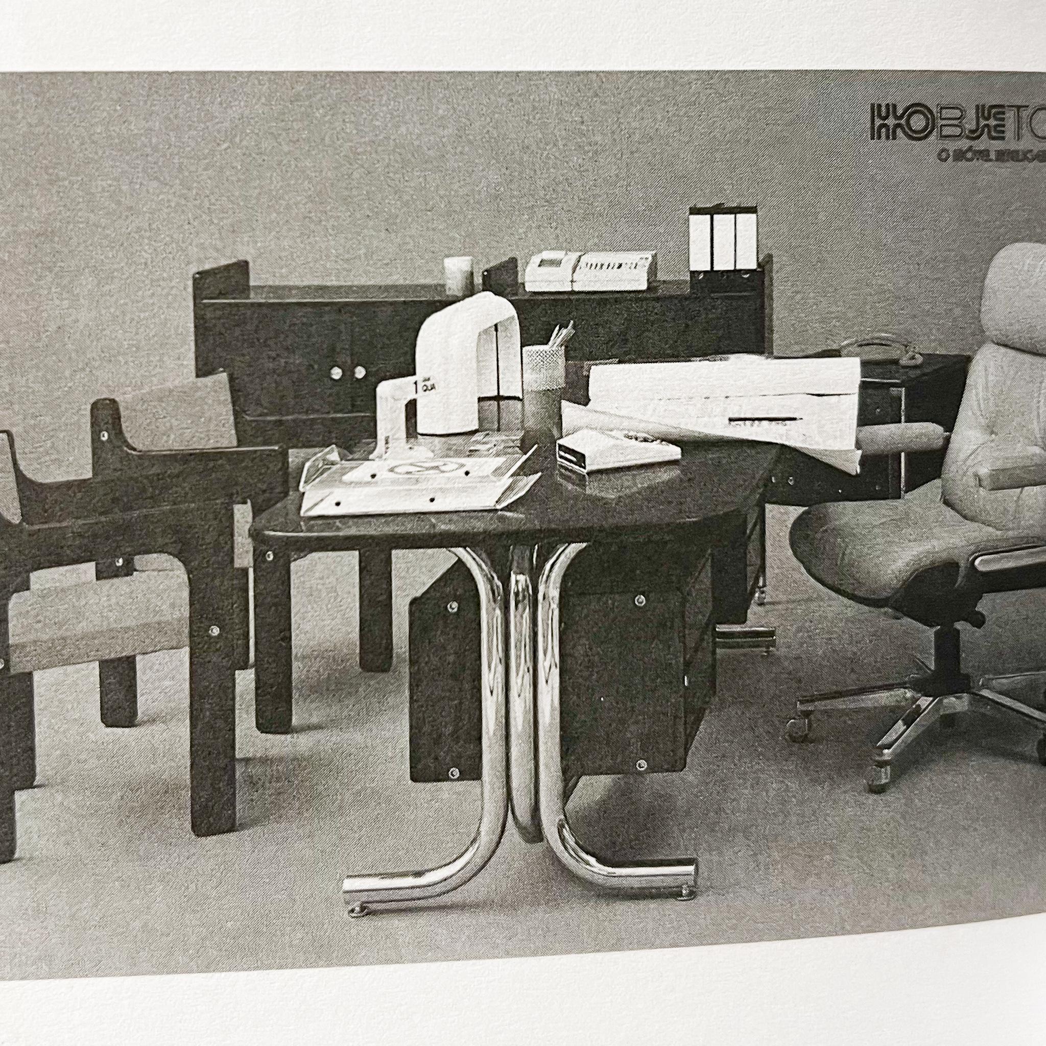 1970er Midcentury Modern Schreibtisch aus Chromrohr und Holzblatt von Geraldo Barros im Angebot 5