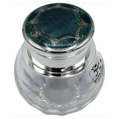 Encrier de bureau en cristal taillé et émail argent sterling Salimbeni.